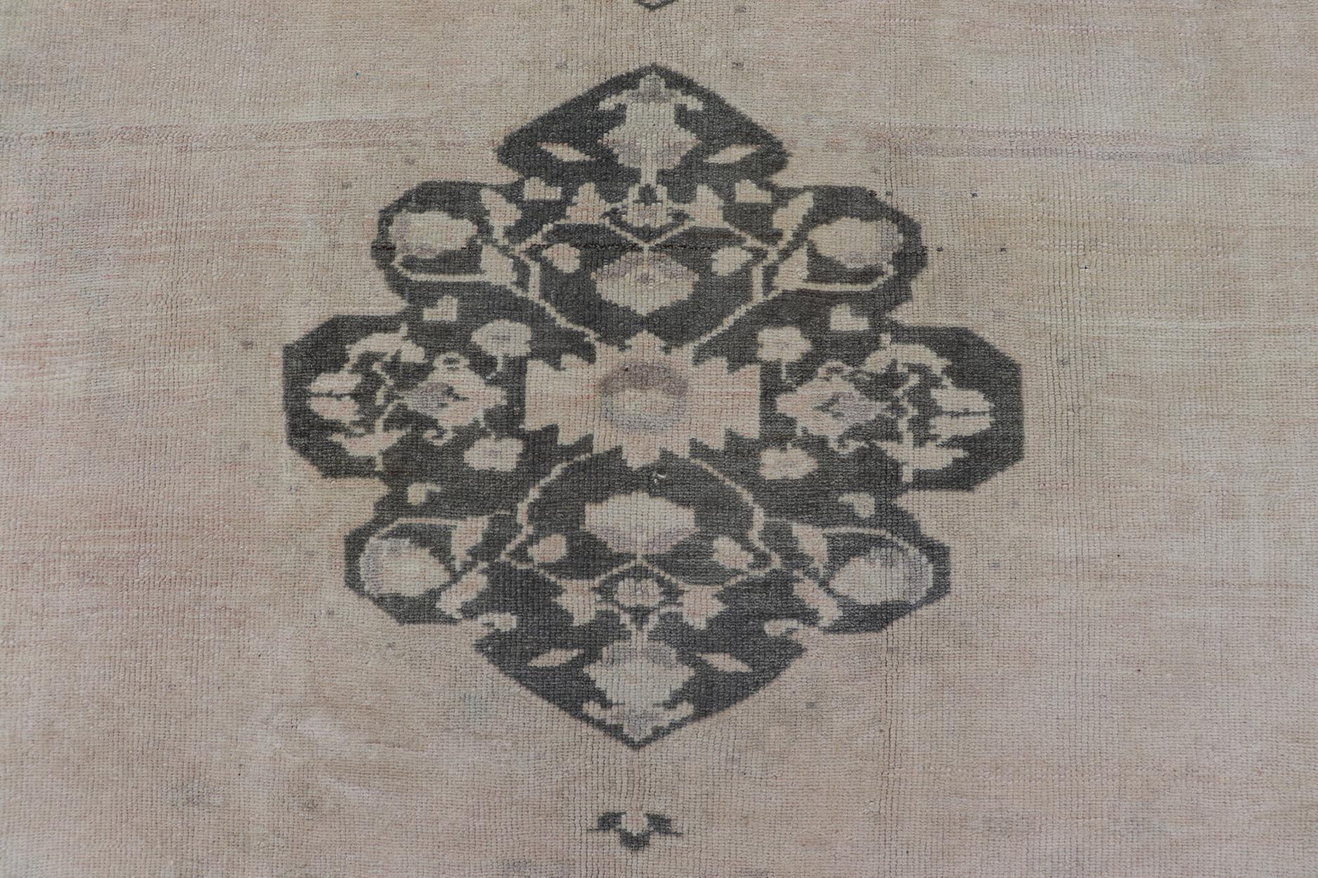 Wool Vintage Turkish Oushak Rug in Pastel and Dark Green Floral Patterns 7'5 x 9'9 For Sale