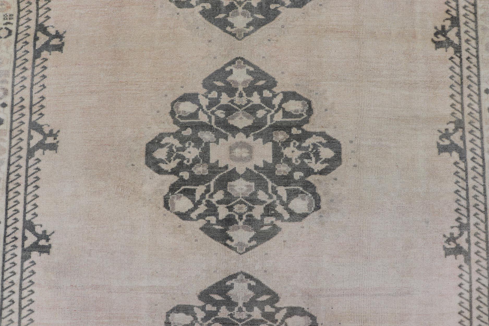 Vintage Turkish Oushak Rug in Pastel and Dark Green Floral Patterns 7'5 x 9'9 For Sale 1