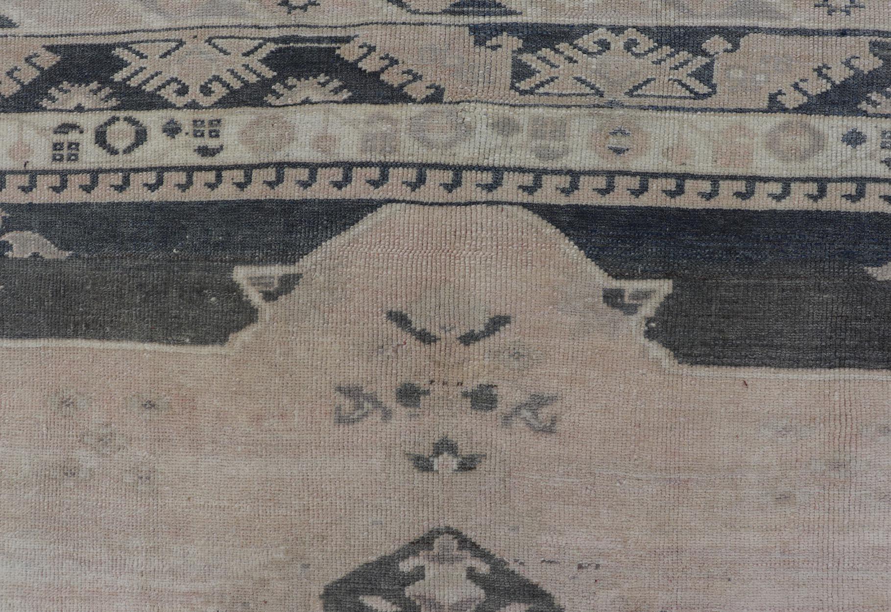 Vintage Turkish Oushak Rug in Pastel and Dark Green Floral Patterns 7'5 x 9'9 For Sale 2