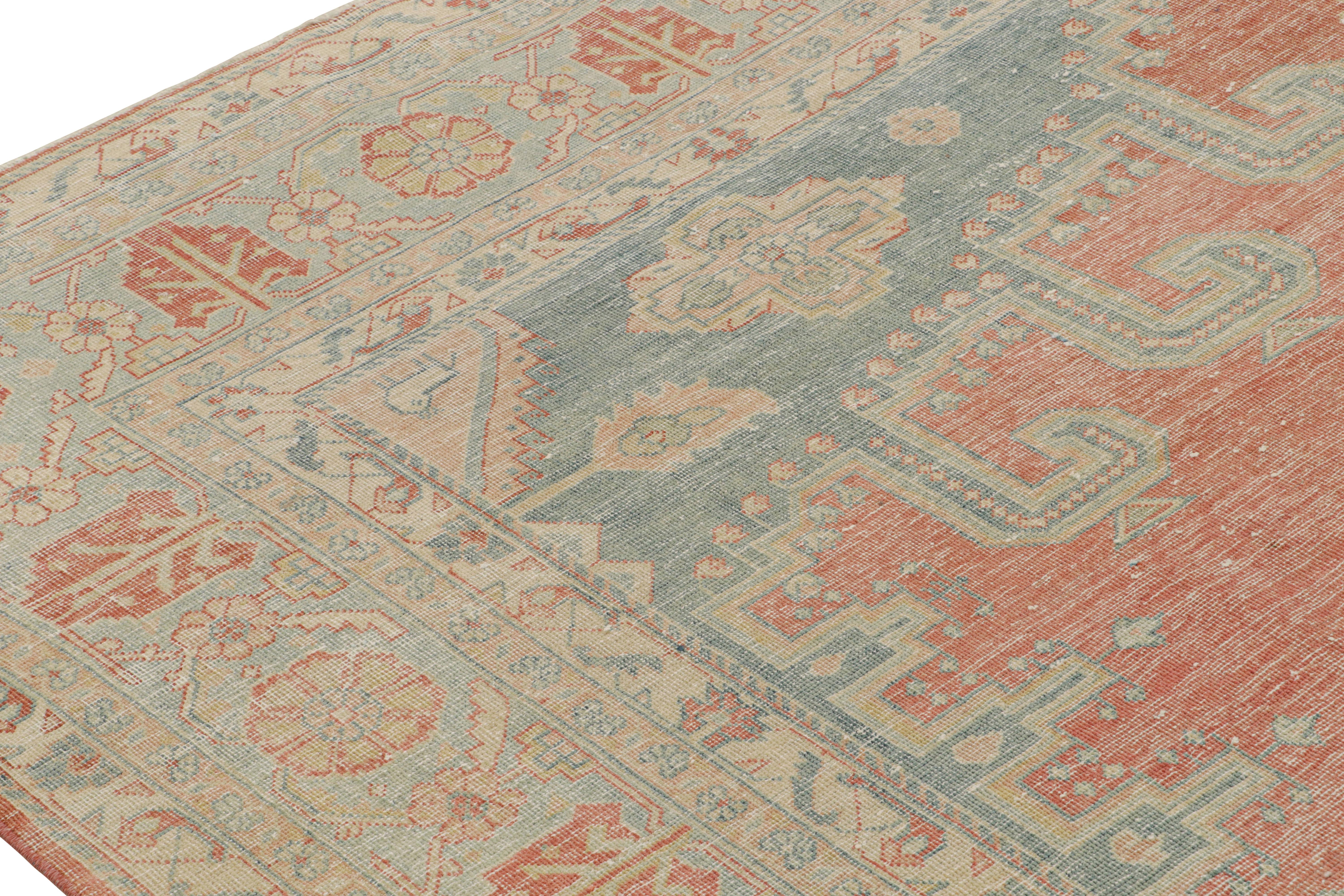 Hand-Knotted Vintage Turkish Oushak Rug in Red with Blue Medallions, from Rug & Kilim For Sale