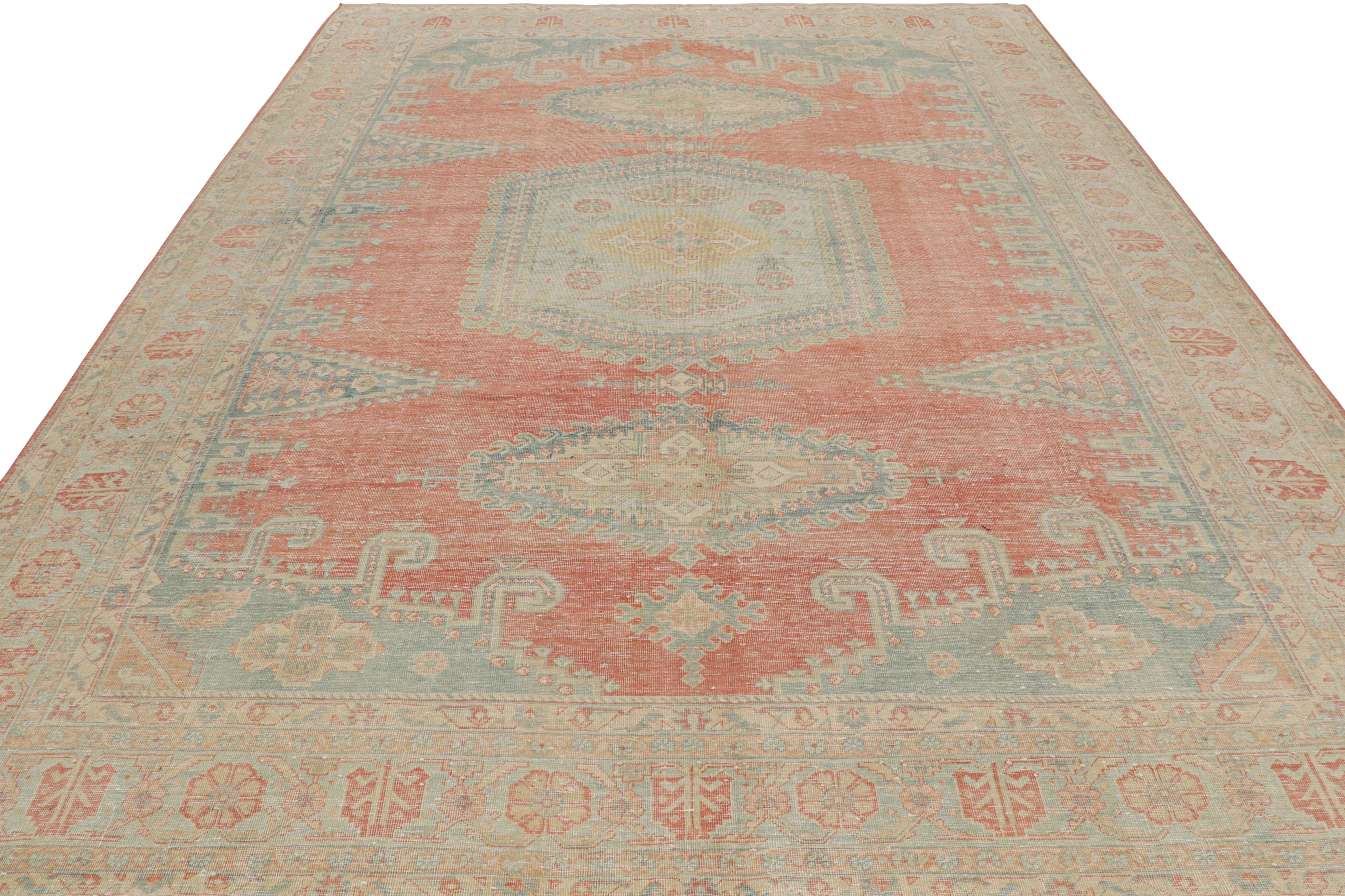Late 20th Century Vintage Turkish Oushak Rug in Red with Blue Medallions, from Rug & Kilim For Sale