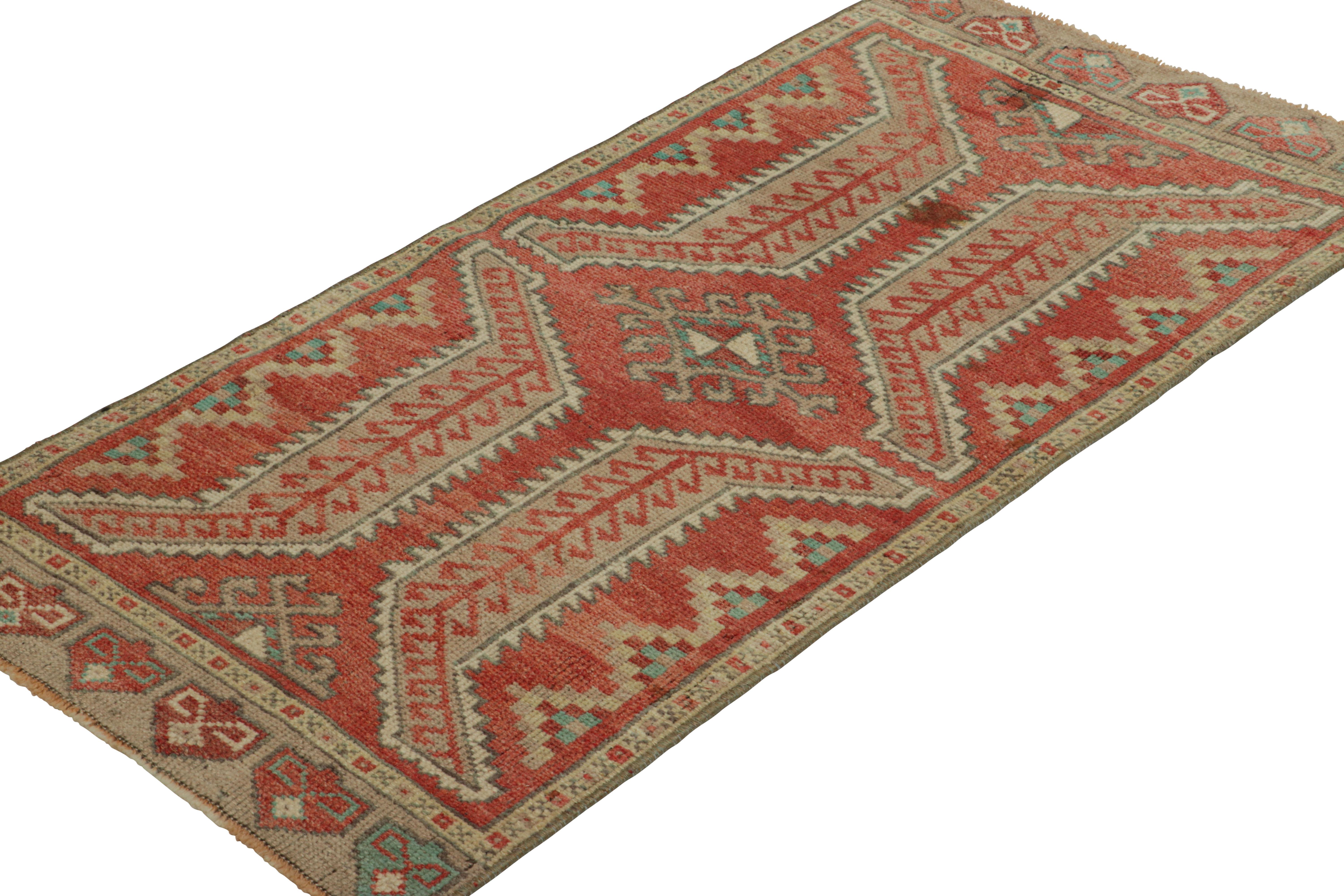 Vintage Turkish Oushak Rug in Red with Geometric Medallion  Rug & Kilim In Good Condition For Sale In Long Island City, NY