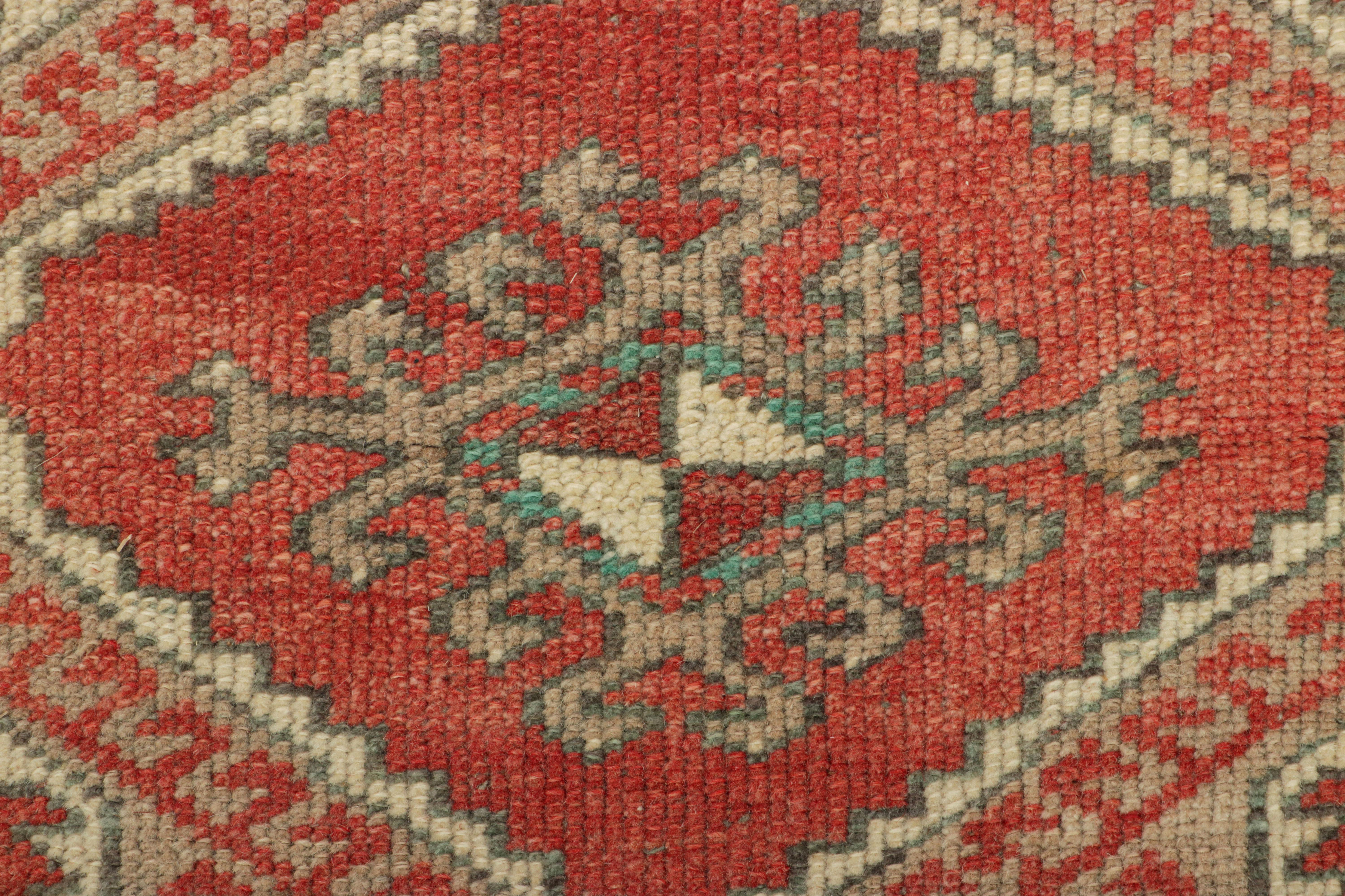 Mid-20th Century Vintage Turkish Oushak Rug in Red with Geometric Medallion  Rug & Kilim For Sale