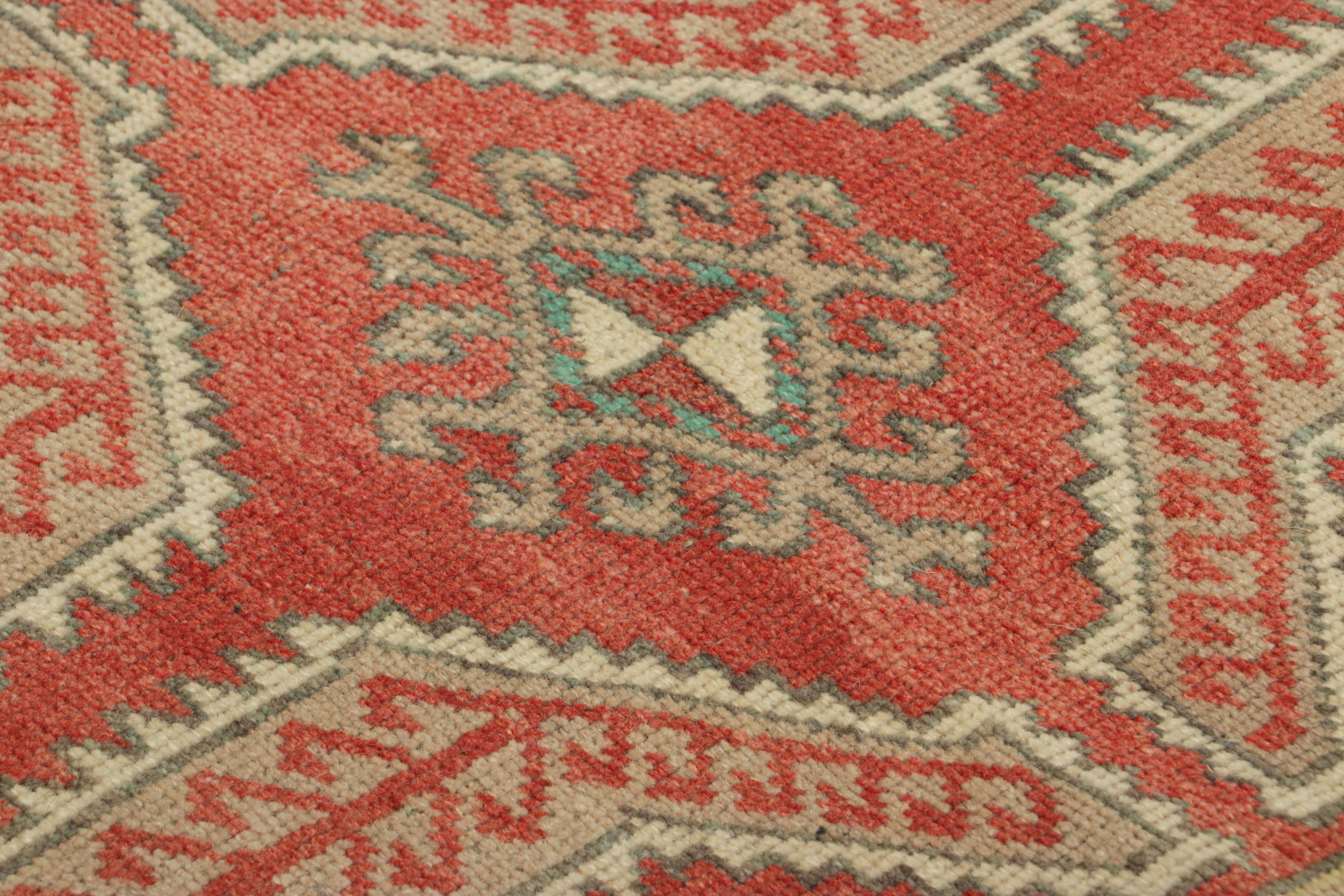 Wool Vintage Turkish Oushak Rug in Red with Geometric Medallion  Rug & Kilim For Sale
