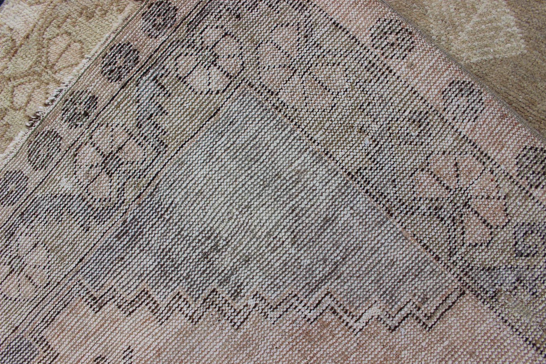 Vintage Turkish Oushak Rug in Sage Green, Taupe, Light Brown, and Light Green For Sale 3