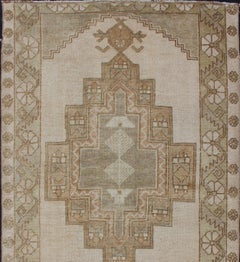 Vintage Turkish Oushak Rug in Sage Green, Taupe, Light Brown, and Light Green