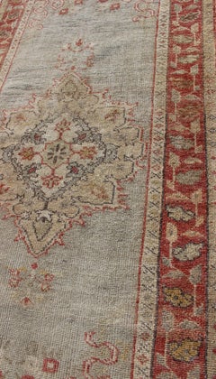Vintage Turkish Oushak Rug in Soft Light Blue and Faded Rust 2'11 x 5'11