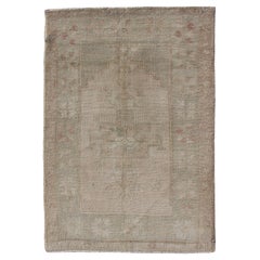 Vintage Turkish Oushak Rug in Soft Sage and Sand Tones 3'1 x 4'5
