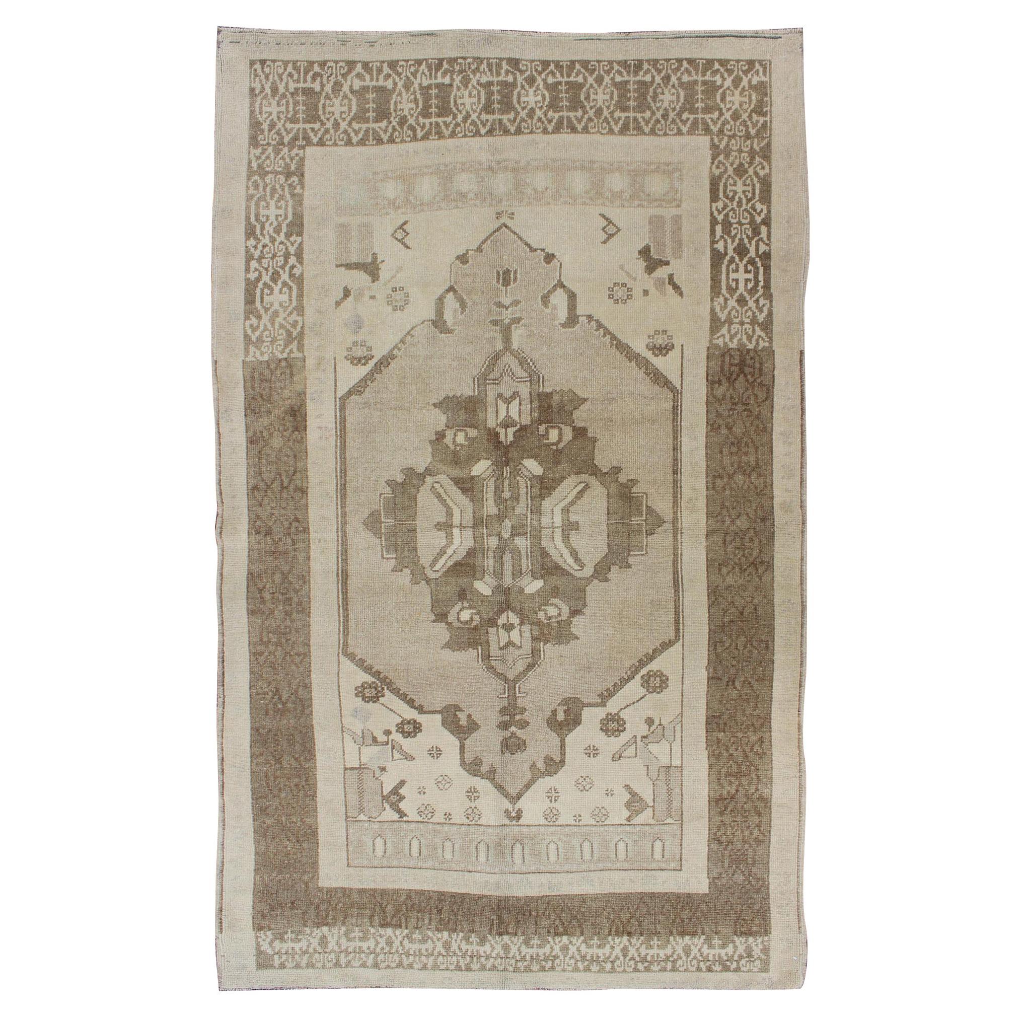 Vintage Turkish Oushak Rug in Taupe, Brown and Earth Colors For Sale