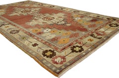 Vintage Turkish Oushak Rug in Traditional Double Medallion Style