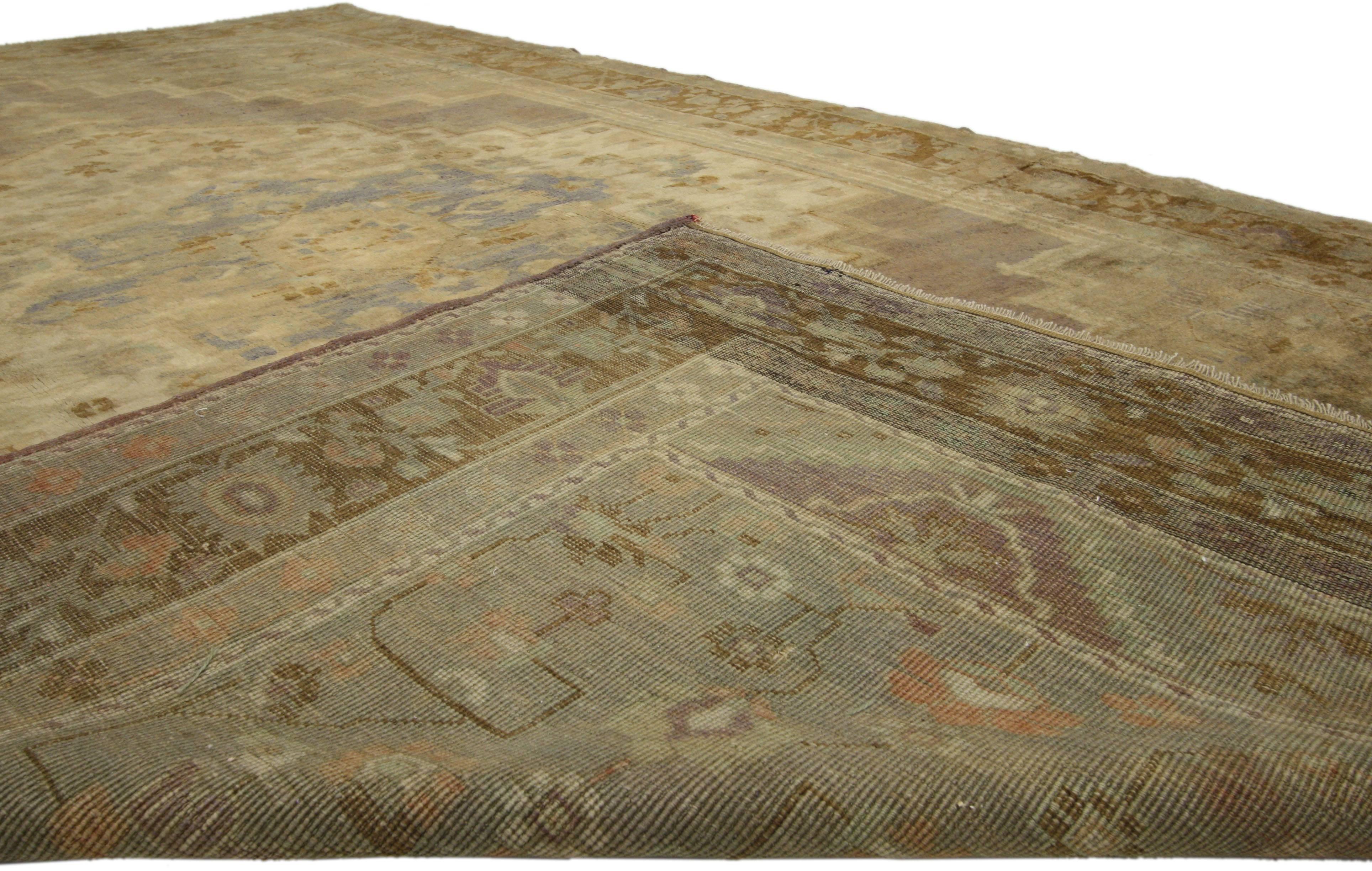 20th Century Vintage Turkish Oushak Rug in Traditional Style, Turkish Oushak Gallery Rug For Sale