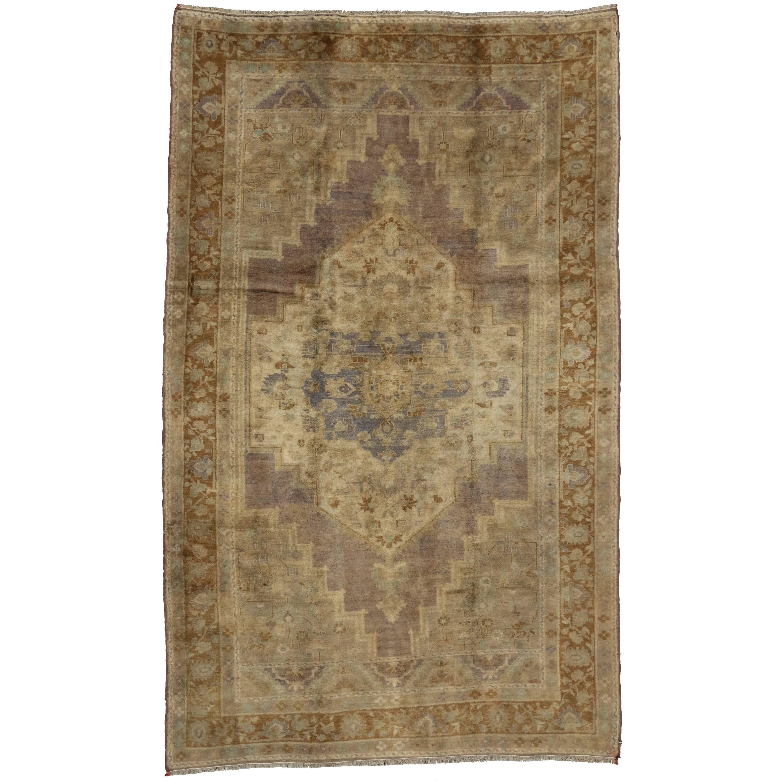 Vintage Turkish Oushak Rug in Traditional Style, Turkish Oushak Gallery Rug For Sale