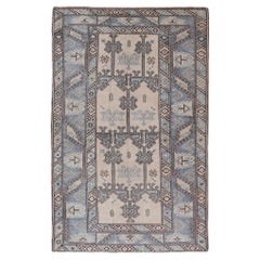 Vintage Turkish Oushak Rug In Warm Earth Tones and Geometric Patterns 4'1 x 6'9