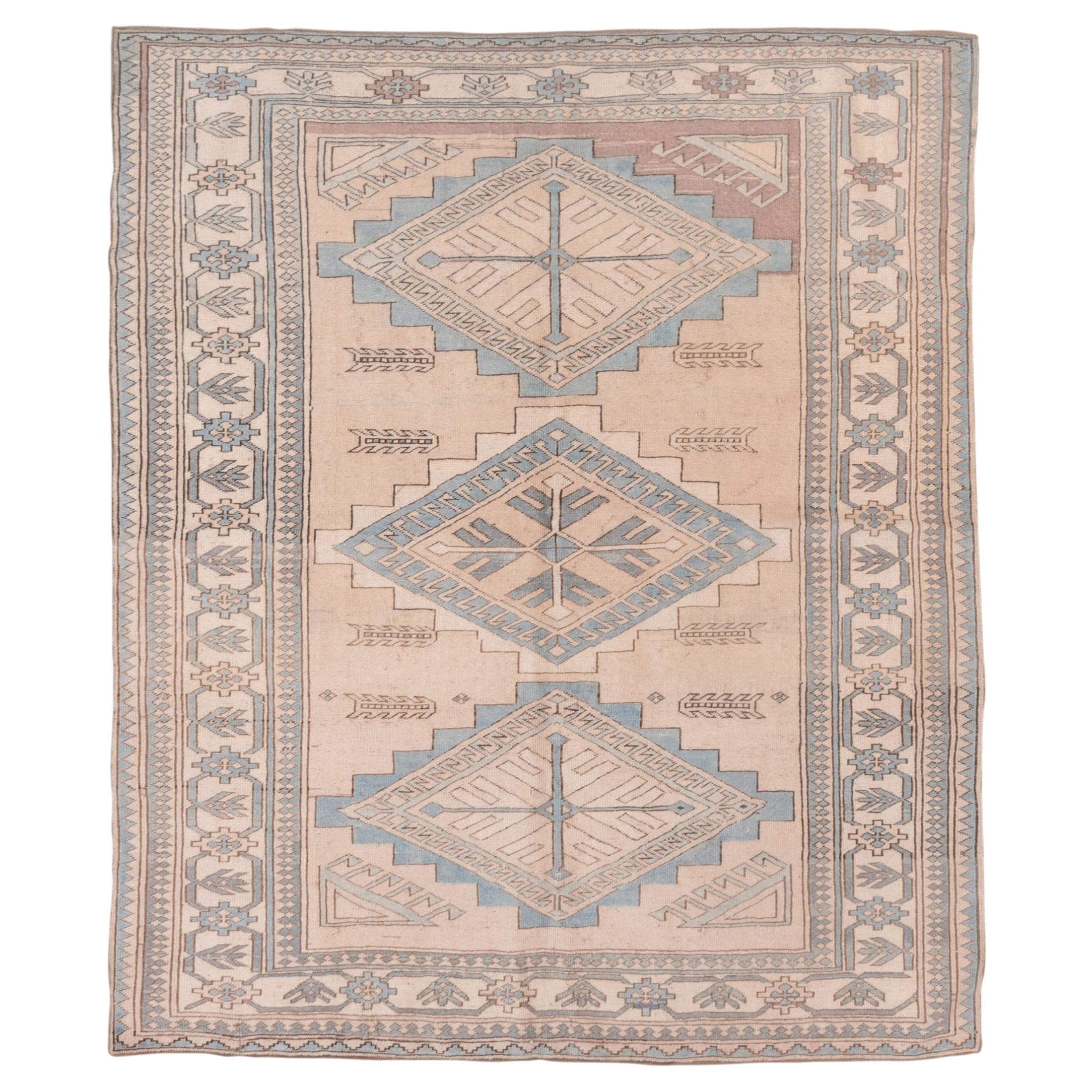 Vintage Turkish Oushak Rug, Ivory and Sand Field, Light Blue Accents, Square at 1stDibs