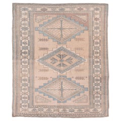 Vintage Turkish Oushak Rug, Ivory and Sand Field, Light Blue Accents, Square