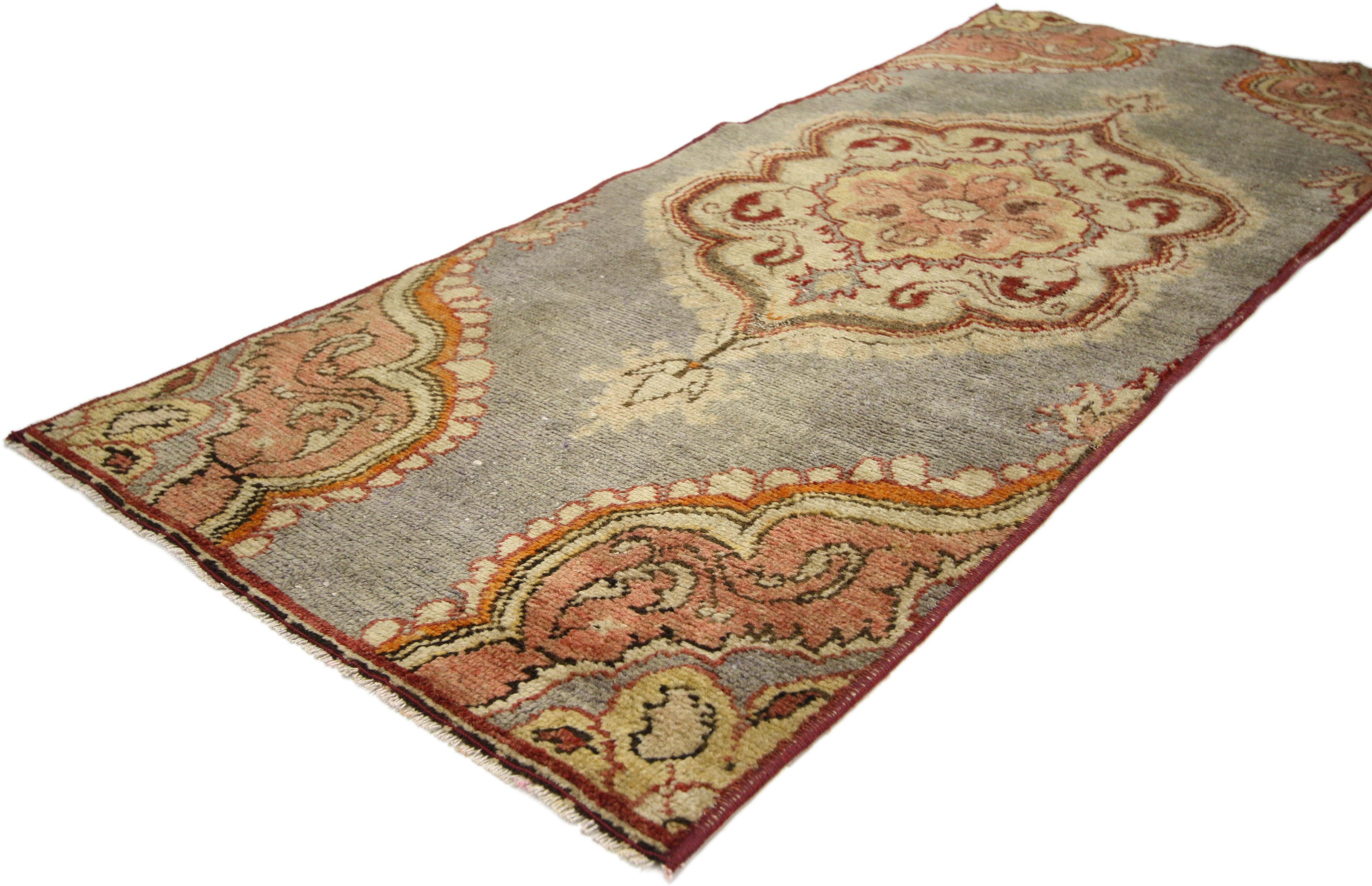 Hand-Knotted Vintage Turkish Oushak Rug, Jacobean Style Accent Rug For Sale