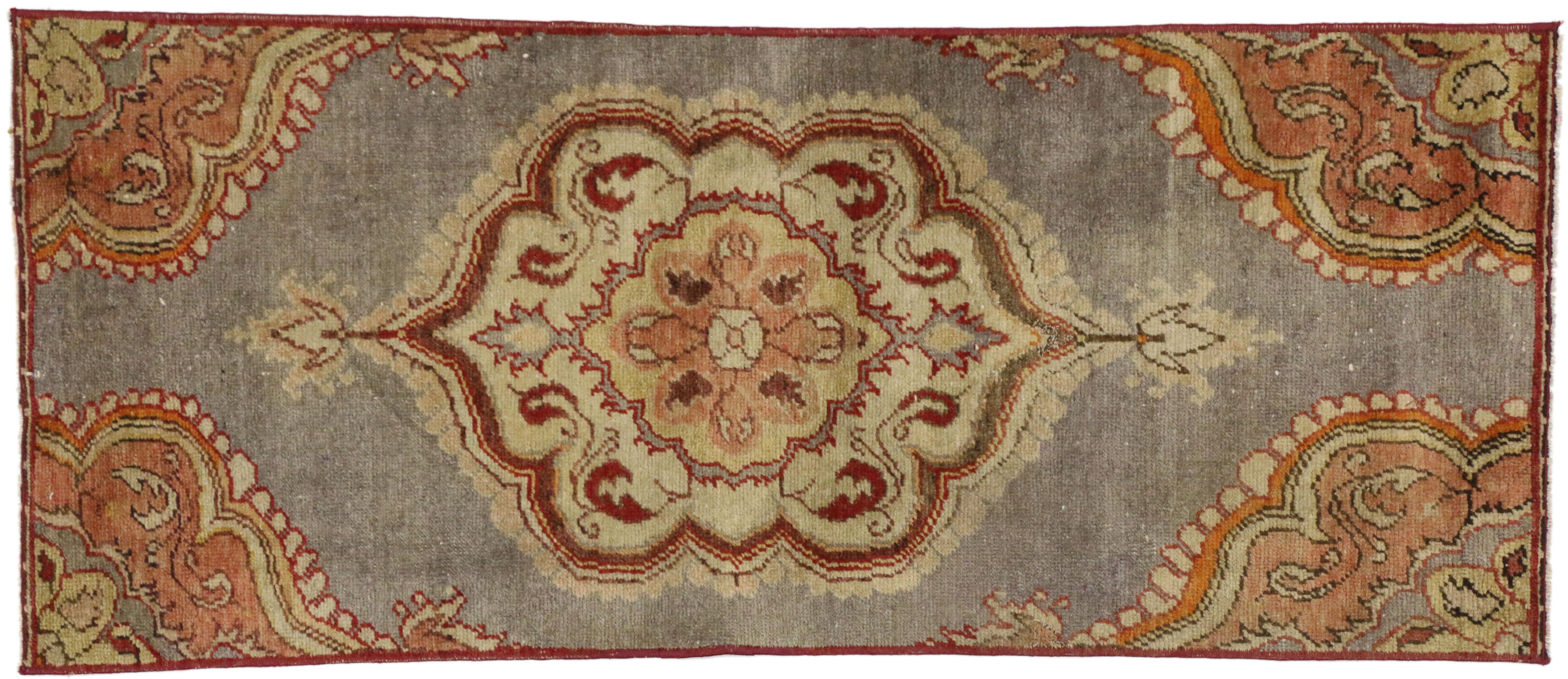 Wool Vintage Turkish Oushak Rug, Jacobean Style Accent Rug For Sale
