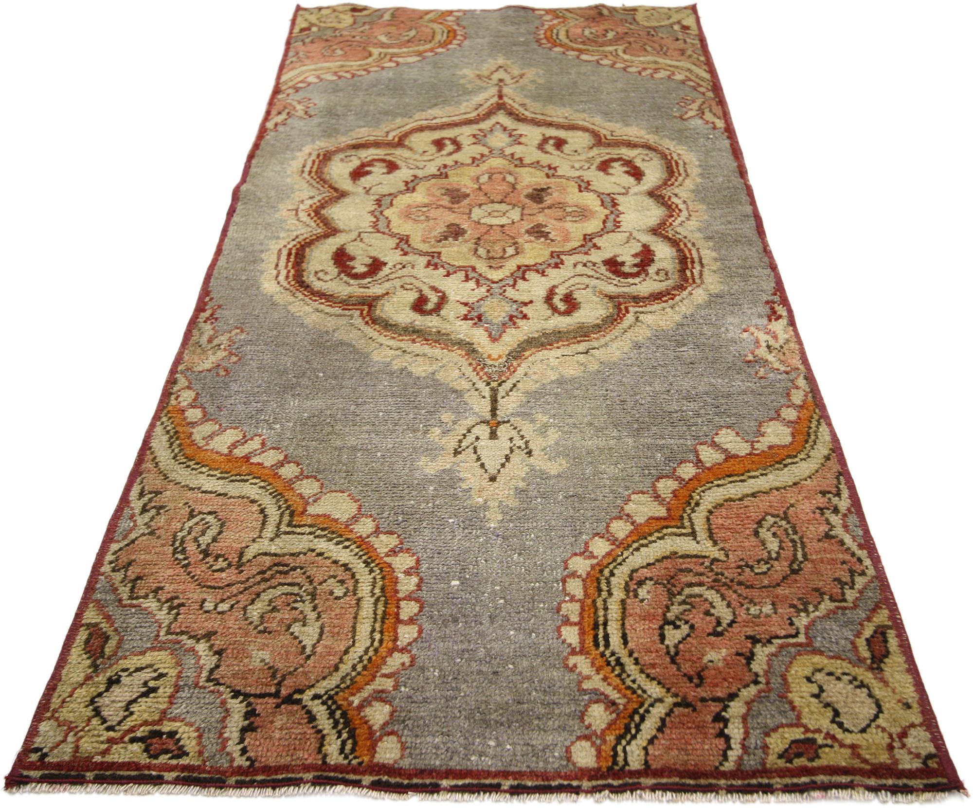 Vintage Turkish Oushak Rug, Jacobean Style Accent Rug For Sale 2