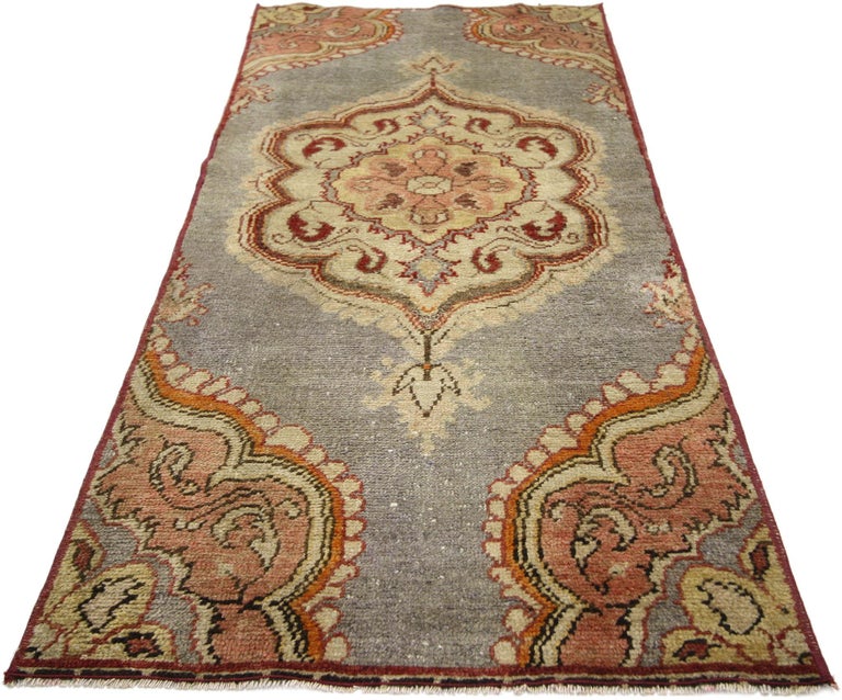 Vintage Turkish Oushak Rug, Jacobean Style Accent Rug For Sale at 1stDibs