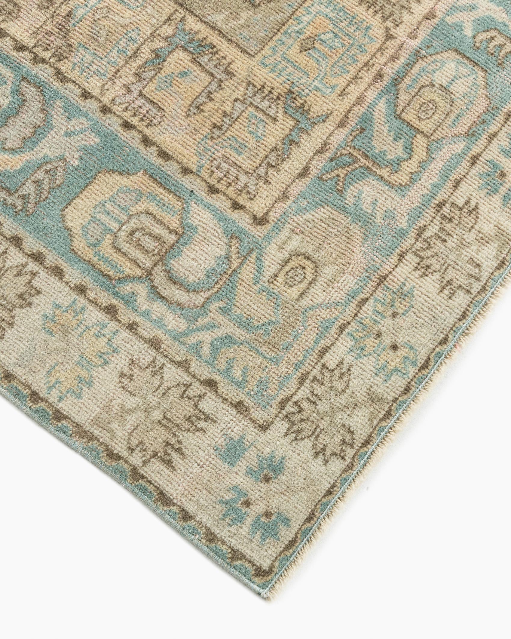 Hand-Woven Vintage Turkish Oushak Rug Lightly Distressed  6'4 x 8' For Sale