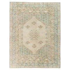 Vintage Circa 1940 Turkish Oushak Wool Rug Lightly Distressed 6'4 x 8'