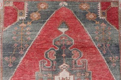 Vintage Turkish Oushak Rug Medallion Design in Red, Gray, and Orange