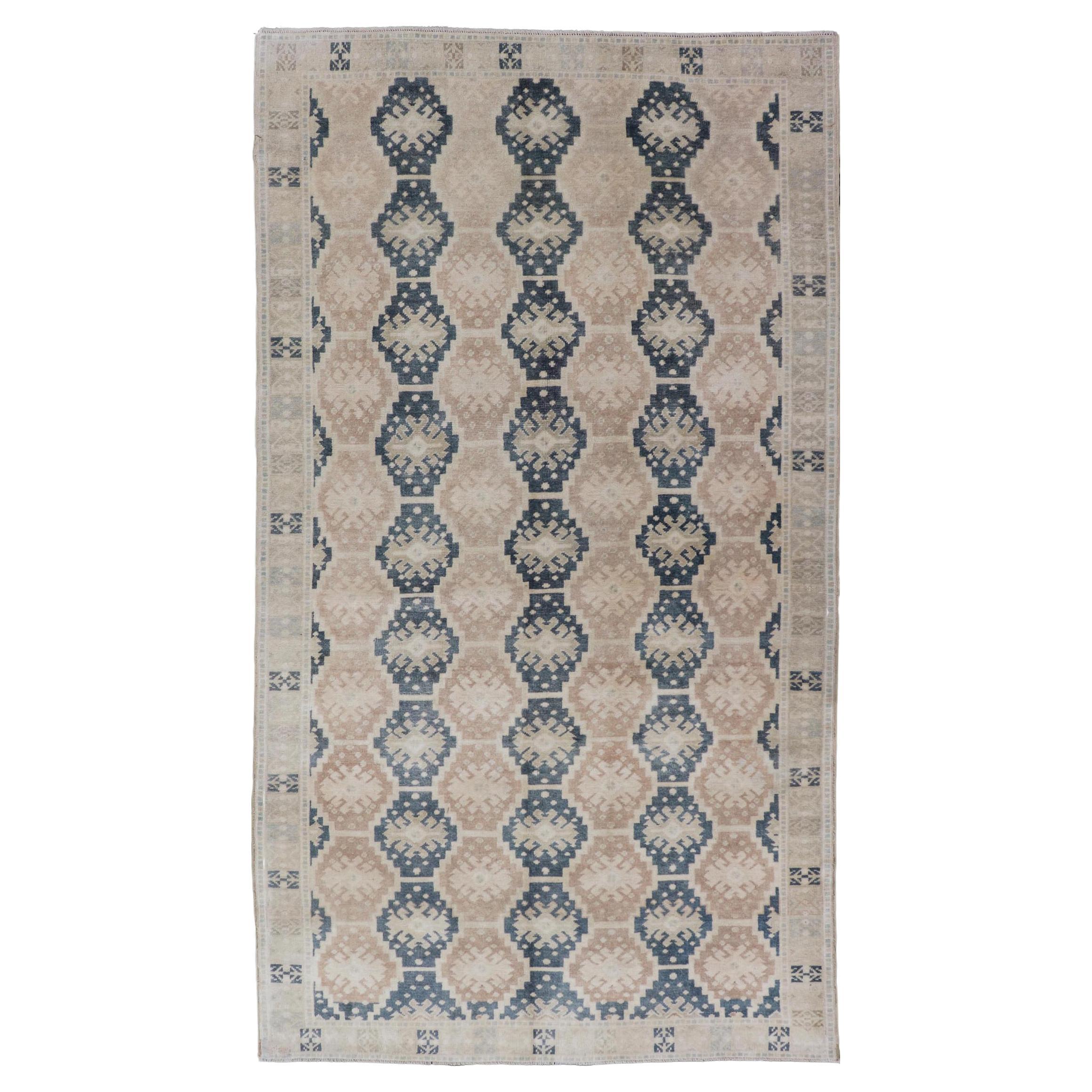 Vintage Turkish Oushak Rug Navy Blue and Soft Beige Patterns 5
0 x 9
4