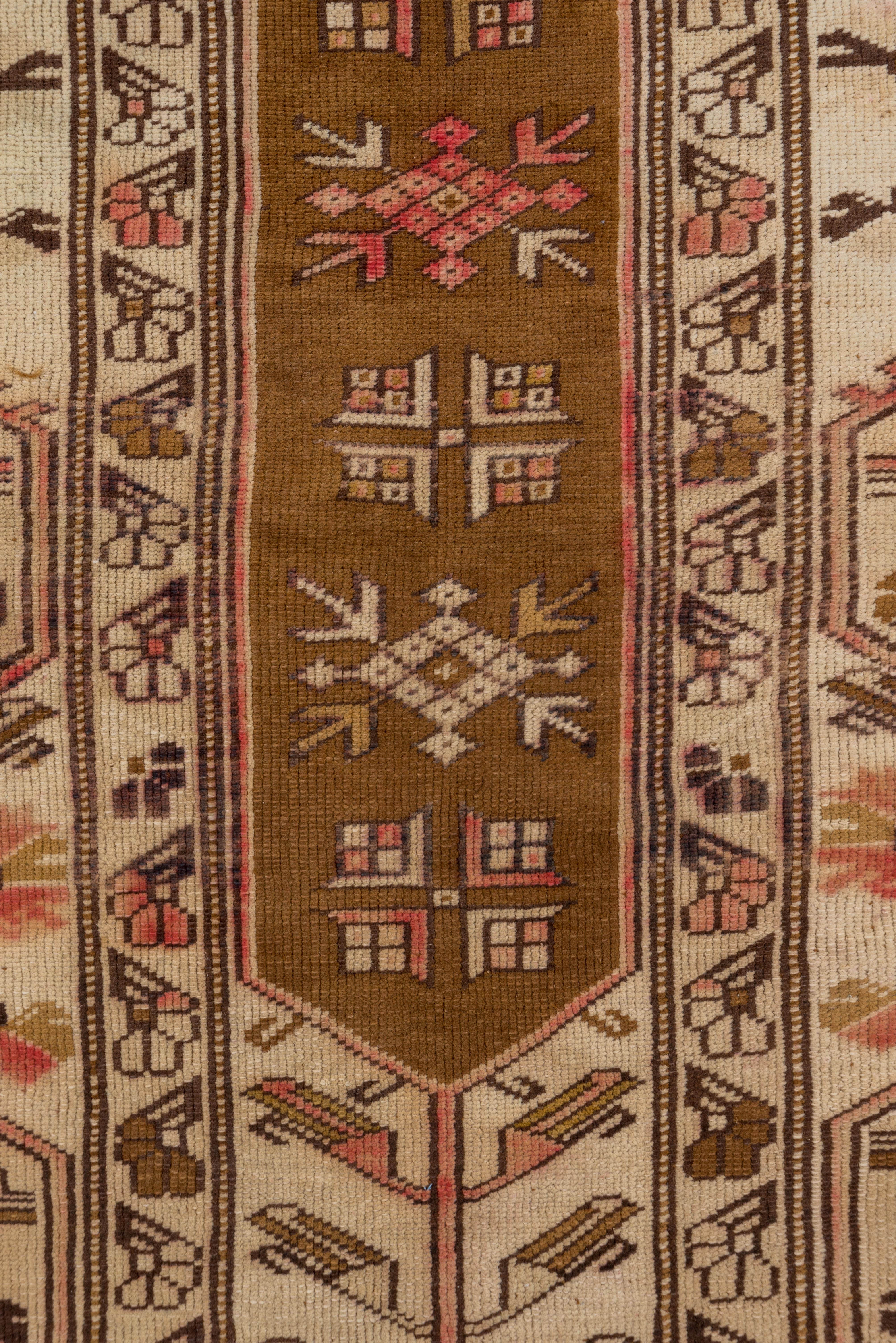 Türkischer Oushak-Teppich im Vintage-Stil, neutrale und kamelfarbene Töne, rote Akzente, ca. 1940er Jahre (Mitte des 20. Jahrhunderts) im Angebot