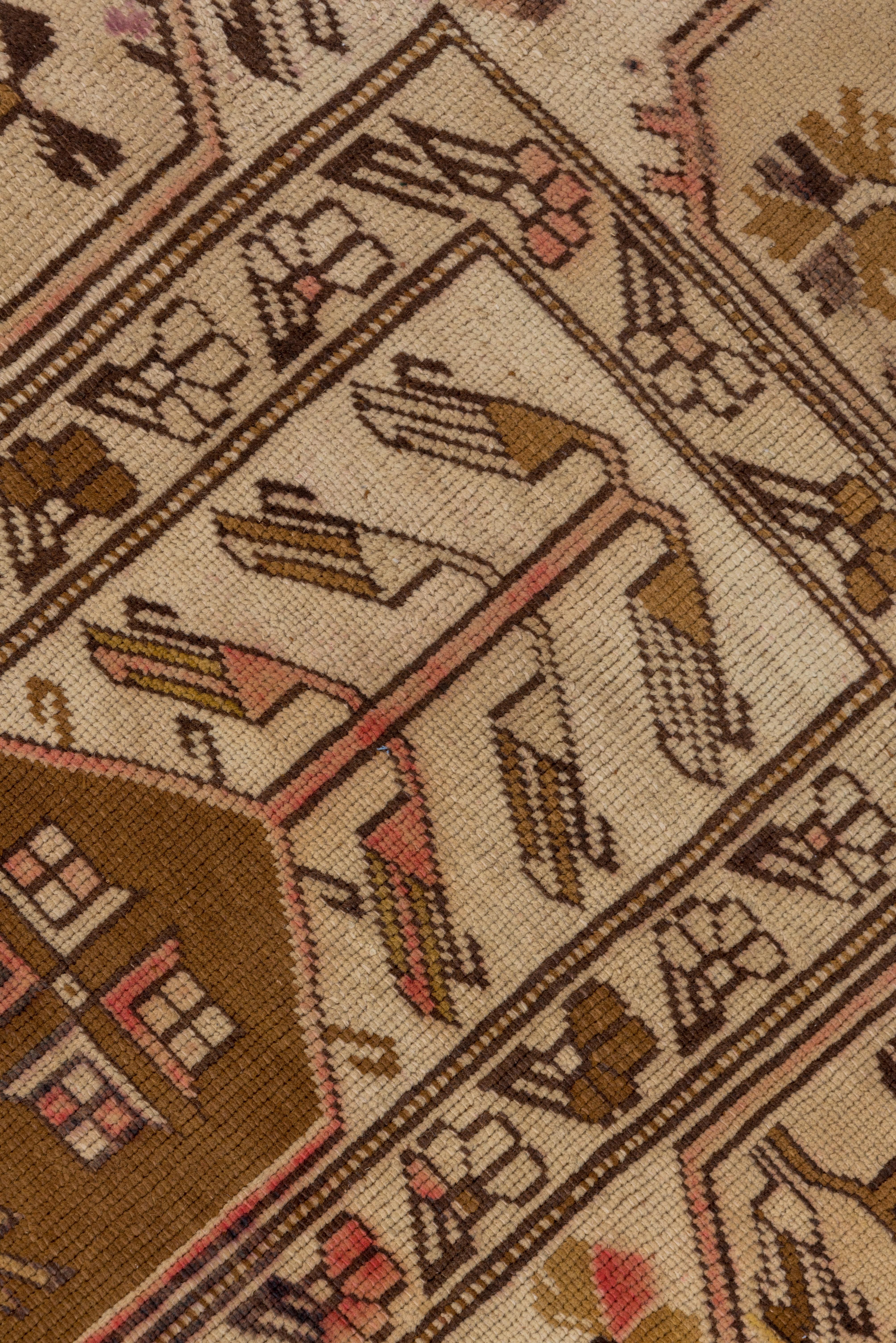 Türkischer Oushak-Teppich im Vintage-Stil, neutrale und kamelfarbene Töne, rote Akzente, ca. 1940er Jahre (Wolle) im Angebot