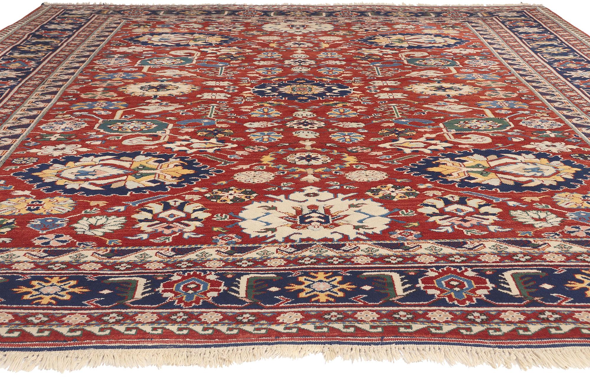 Hand-Knotted Vintage Turkish Oushak Rug, Patriotic Flair Meets Nomadic Charm For Sale