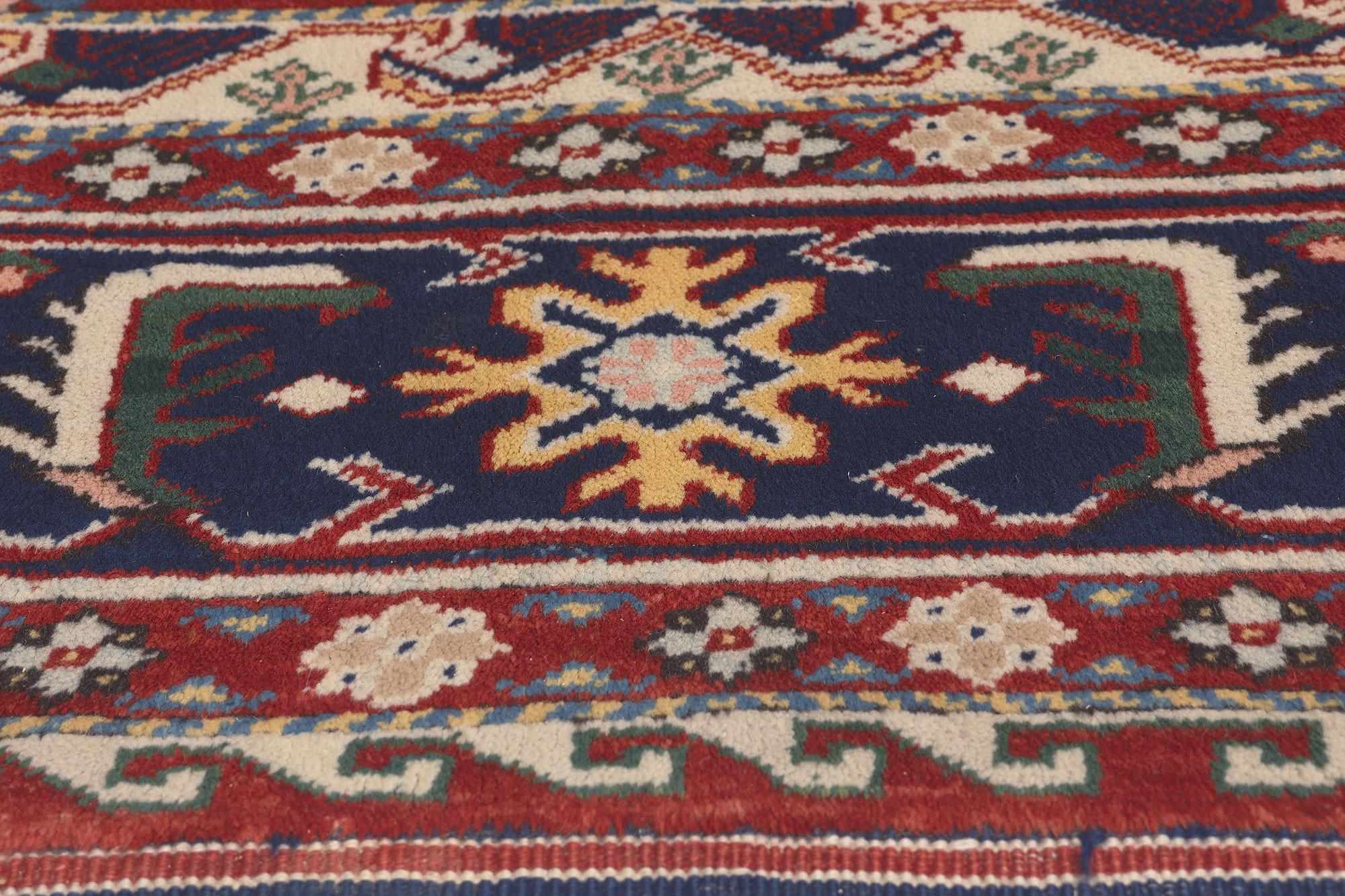 Vintage Turkish Oushak Rug, Patriotic Flair Meets Nomadic Charm In Good Condition For Sale In Dallas, TX