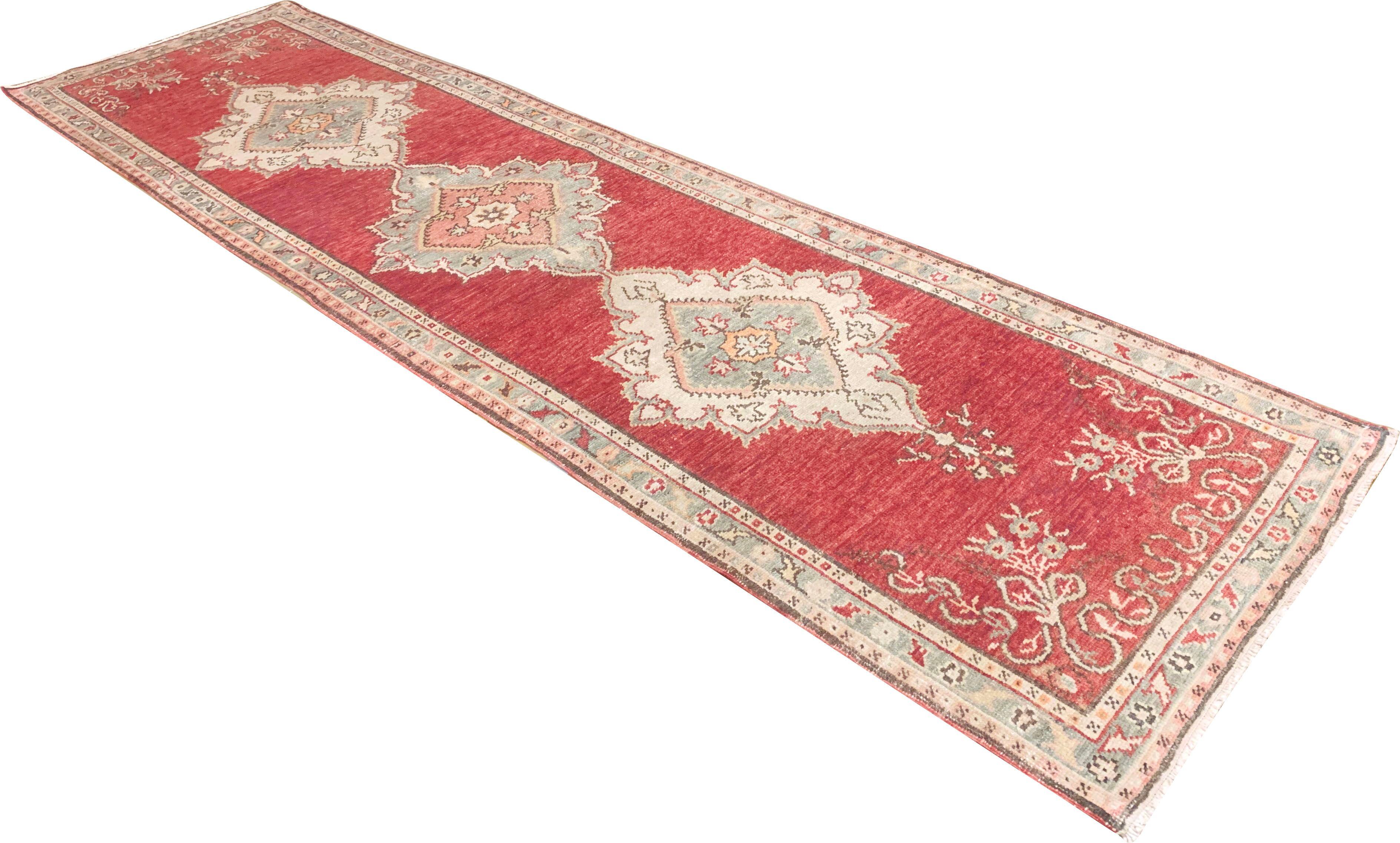 Hand-Knotted Vintage Turkish Oushak Rug Runner, 2'9 x 10'9 For Sale