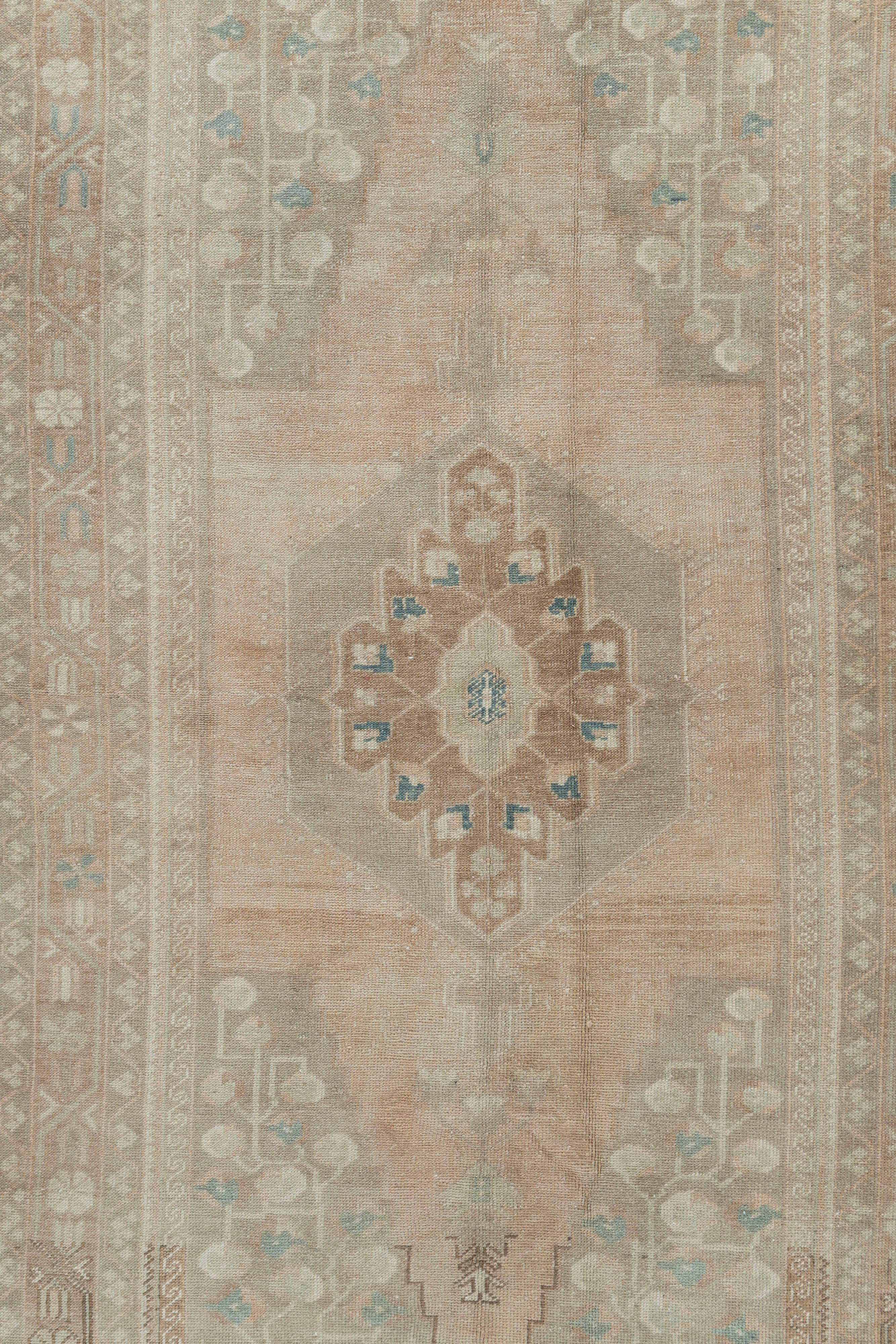 Vintage Turkish Oushak Rug Runner 3'9 X 7'1. Oushak's are known for their soft palettes combined with eccentric drawing. Oushak in western Turkey has the longest continuous rug weaving history, stretching back at least to the mid-fifteenth century.