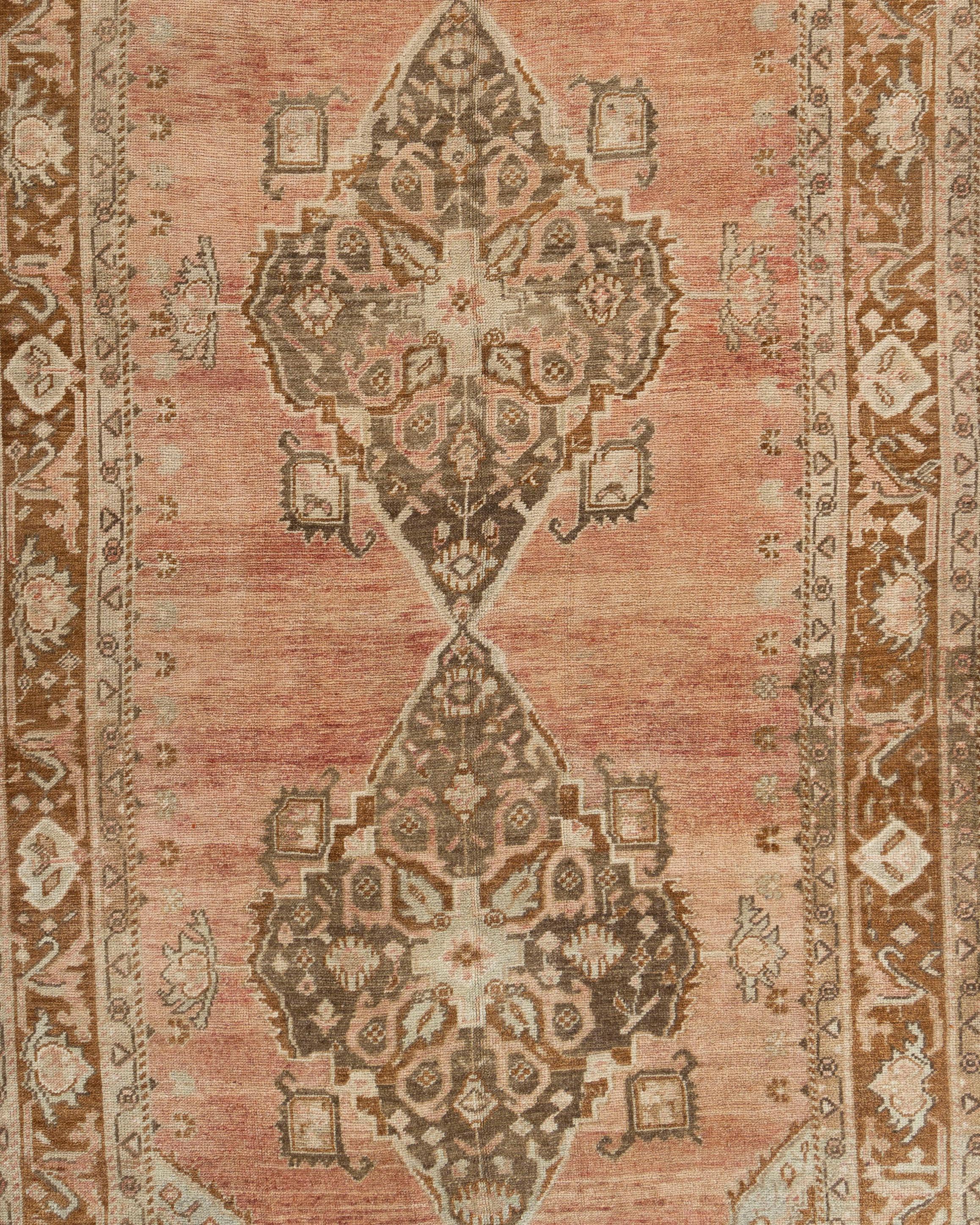 Hand-Woven Vintage Turkish Brown Silver Hand Knotted Wool Oushak Rug Runner For Sale
