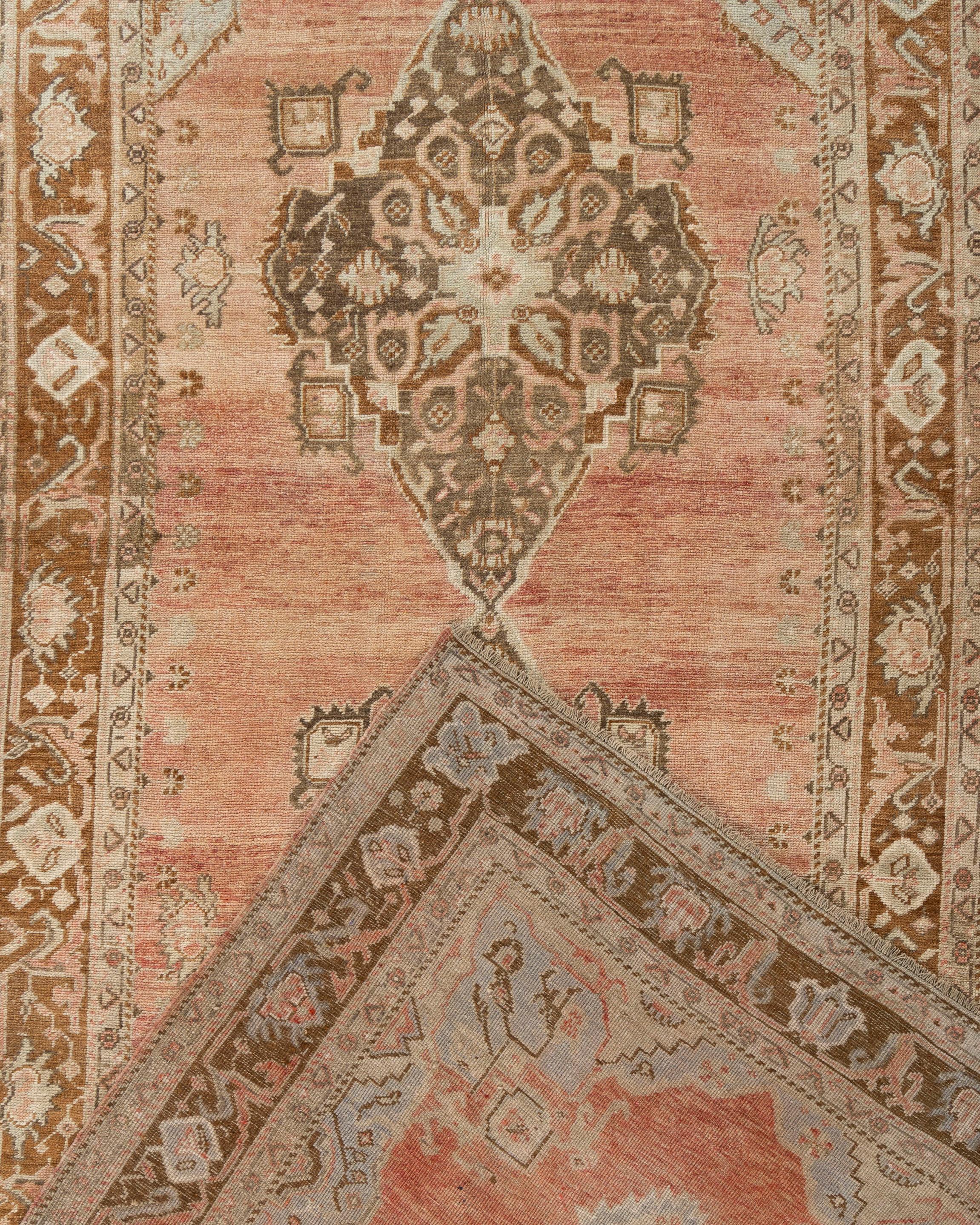 Vintage Turkish Brown Silver Hand Knotted Wool Oushak Rug Runner In Good Condition For Sale In New York, NY
