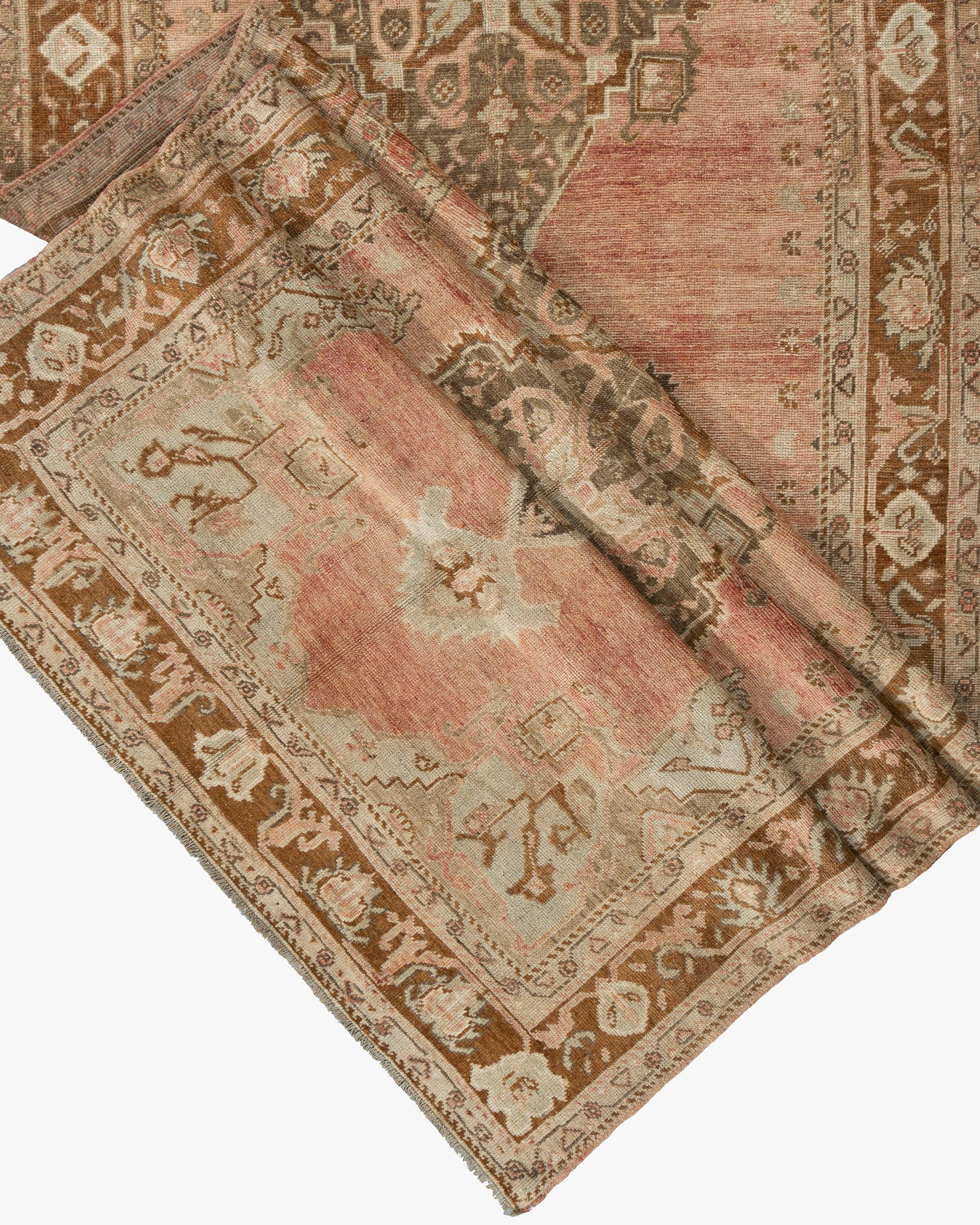 Vintage Turkish Brown Silver Hand Knotted Wool Oushak Rug Runner For Sale 1