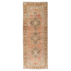 Vintage Turkish Brown Silver Hand Knotted Wool Oushak Rug Runner
