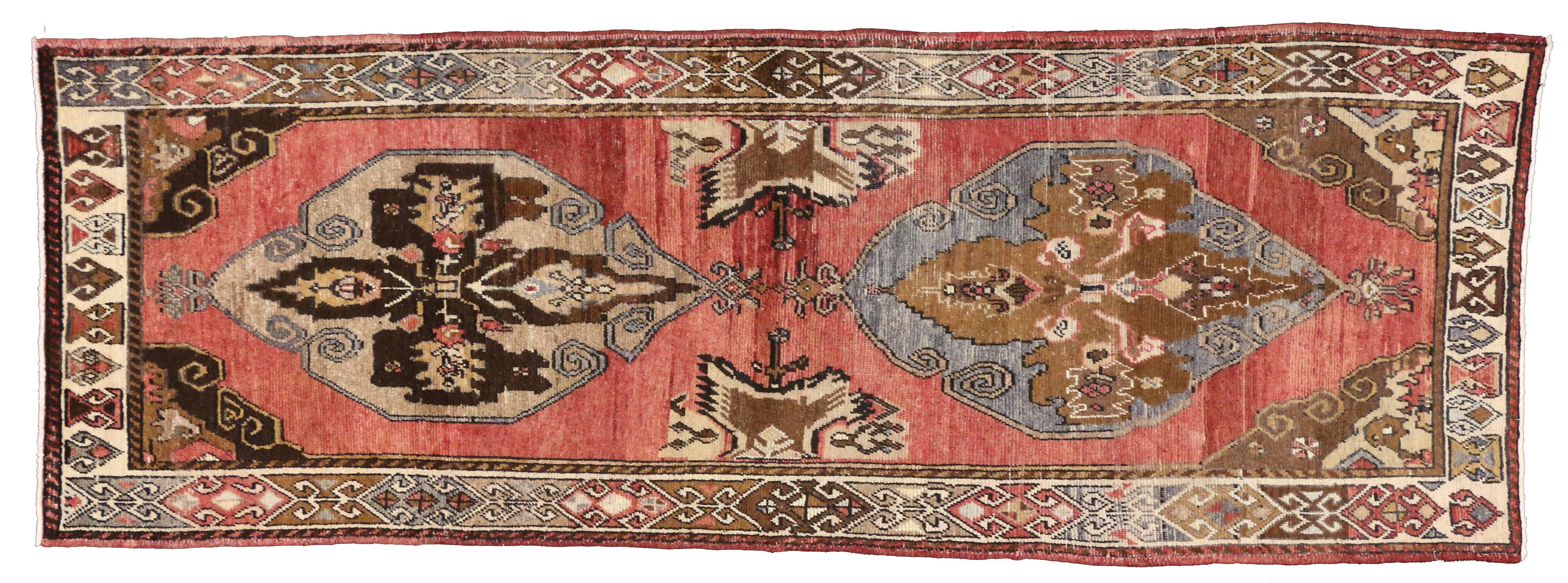 Wool Vintage Turkish Oushak Rug Runner with Rustic Modern Style For Sale
