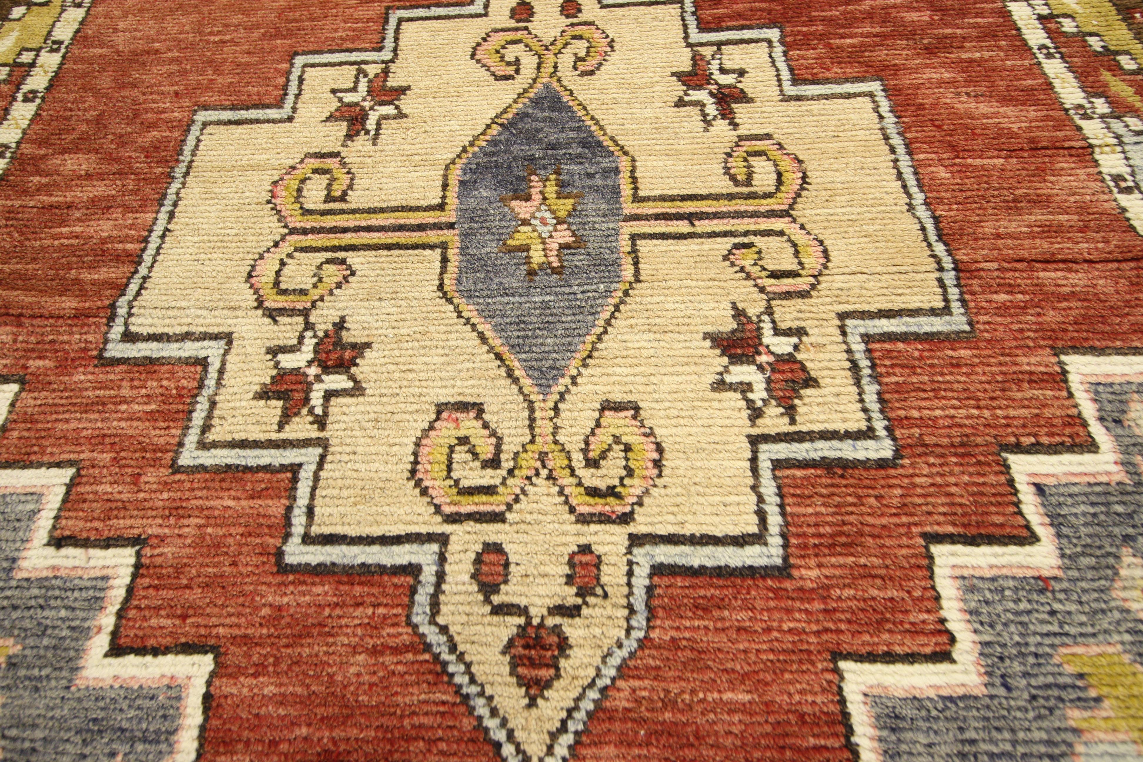 Hand-Knotted Vintage Turkish Oushak Runner with Mid-Century Modern Style For Sale