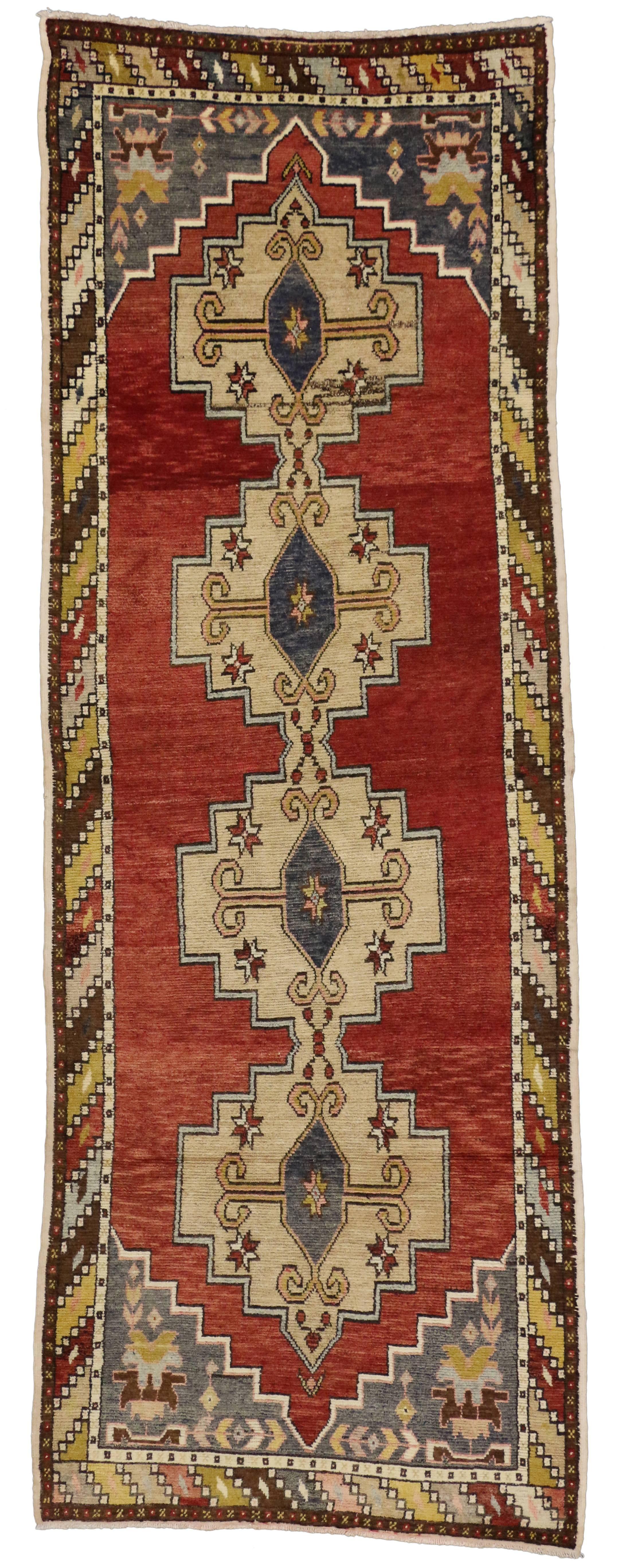 Vintage Turkish Oushak Runner with Mid-Century Modern Style For Sale 1