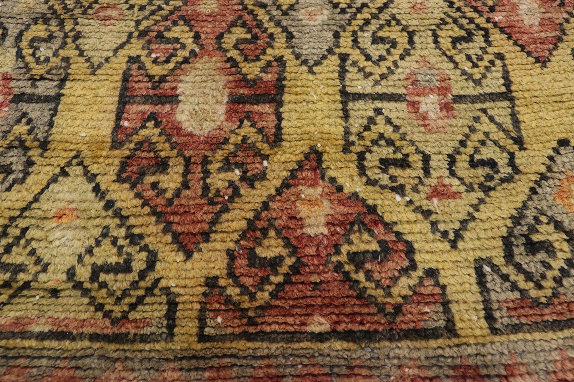 Vintage Turkish Oushak Runner with Mid-Century Modern Style, Hallway Runner In Good Condition For Sale In Dallas, TX