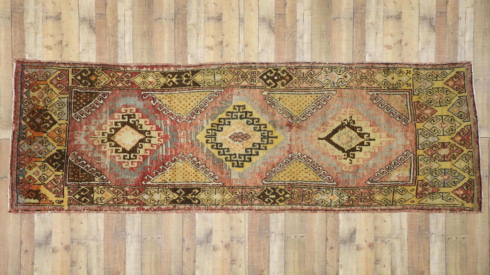 Vintage Turkish Oushak Runner with Mid-Century Modern Style, Hallway Runner For Sale 2