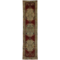 Distressed Vintage Turkish Oushak Hallway Runner with Rustic Industrial Style