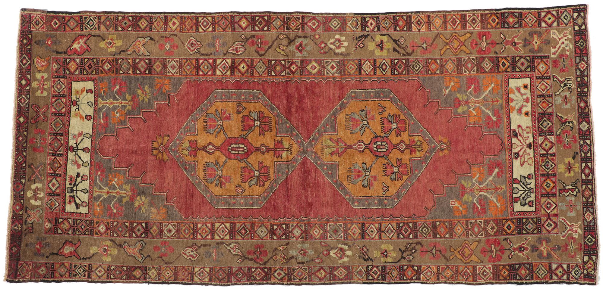 Vintage Turkish Oushak Rug Runner with Rustic Earth-Tone Colors For Sale 4