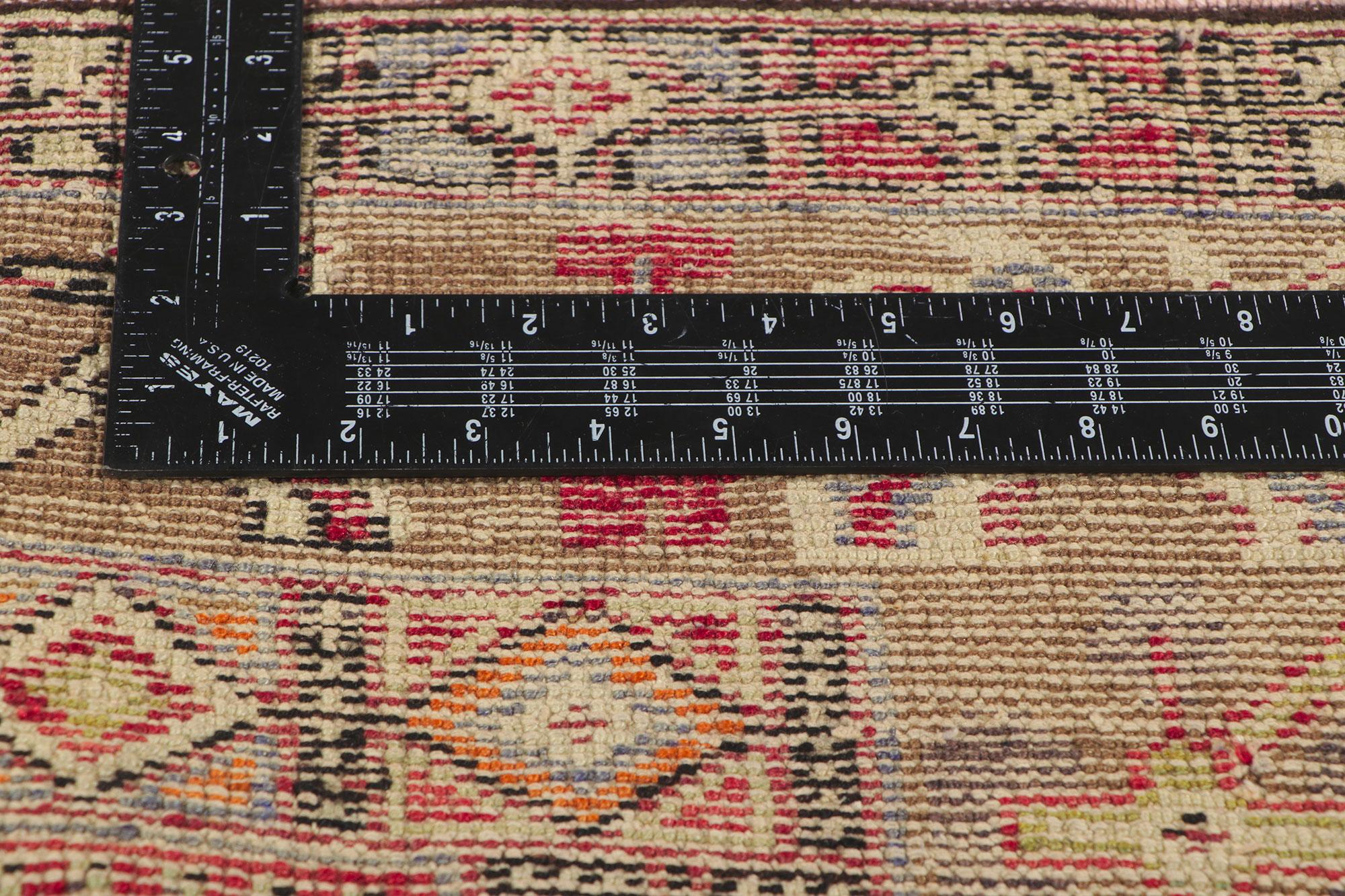 50068 Vintage Turkish Oushak Runner, 04’02 x 08’10. 
Emanating a timeless, classic style and rustic, tribal vibes this vintage Turkish Oushak runner enraptures with stunning detail and decorative elements. Bespoke elegance and familiar comfort