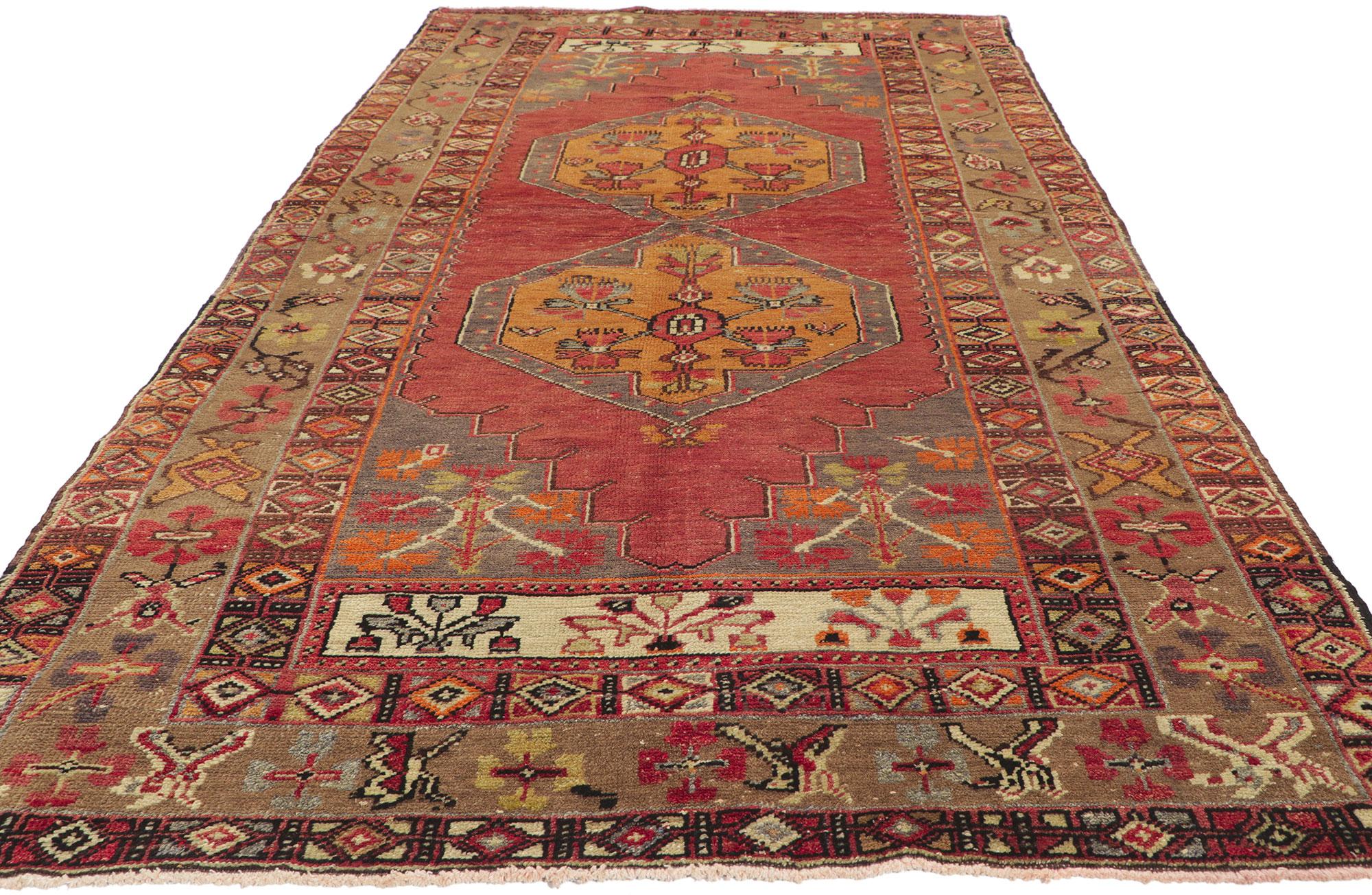 20th Century Vintage Turkish Oushak Rug Runner with Rustic Earth-Tone Colors For Sale
