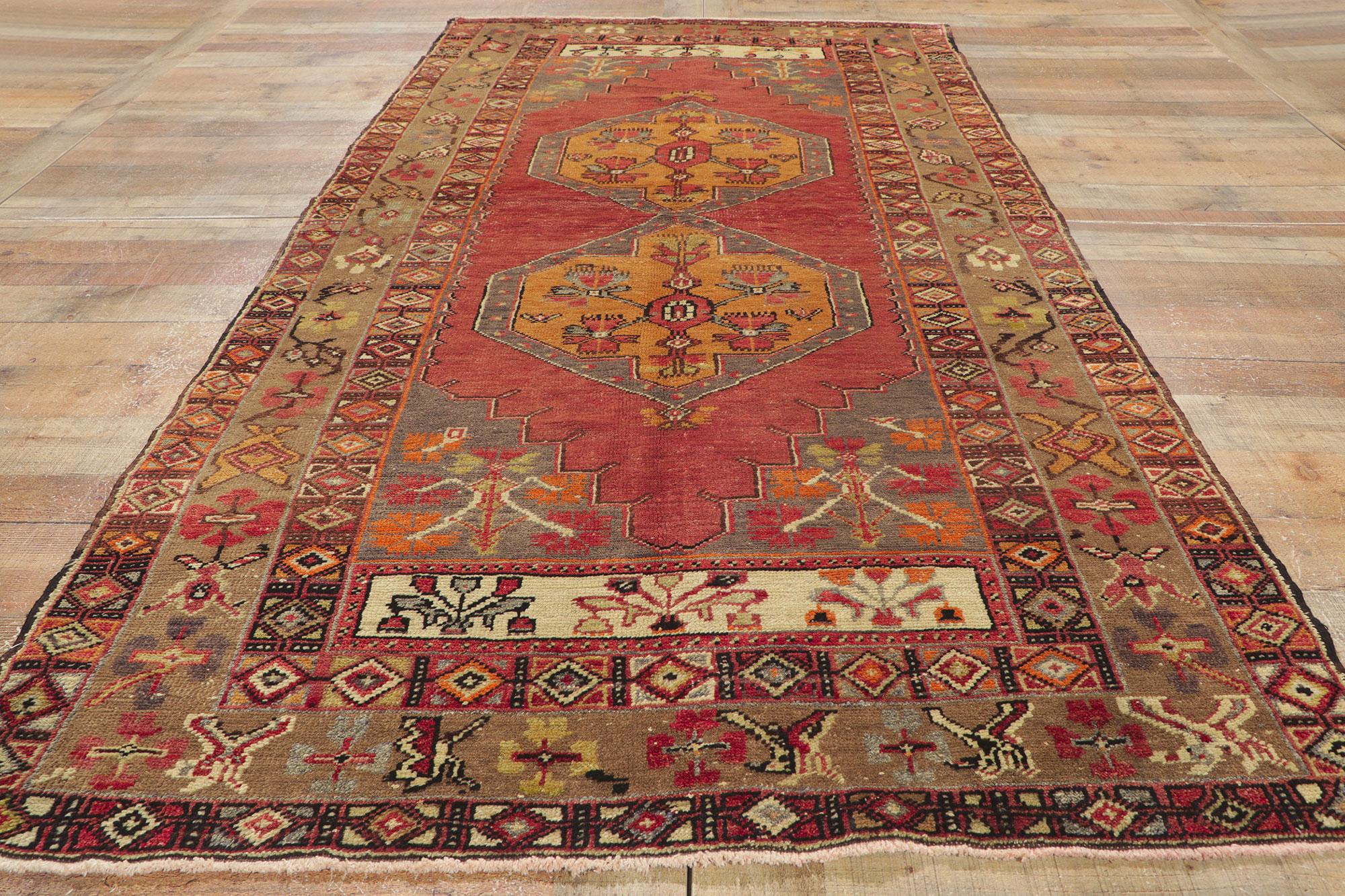 Wool Vintage Turkish Oushak Rug Runner with Rustic Earth-Tone Colors For Sale
