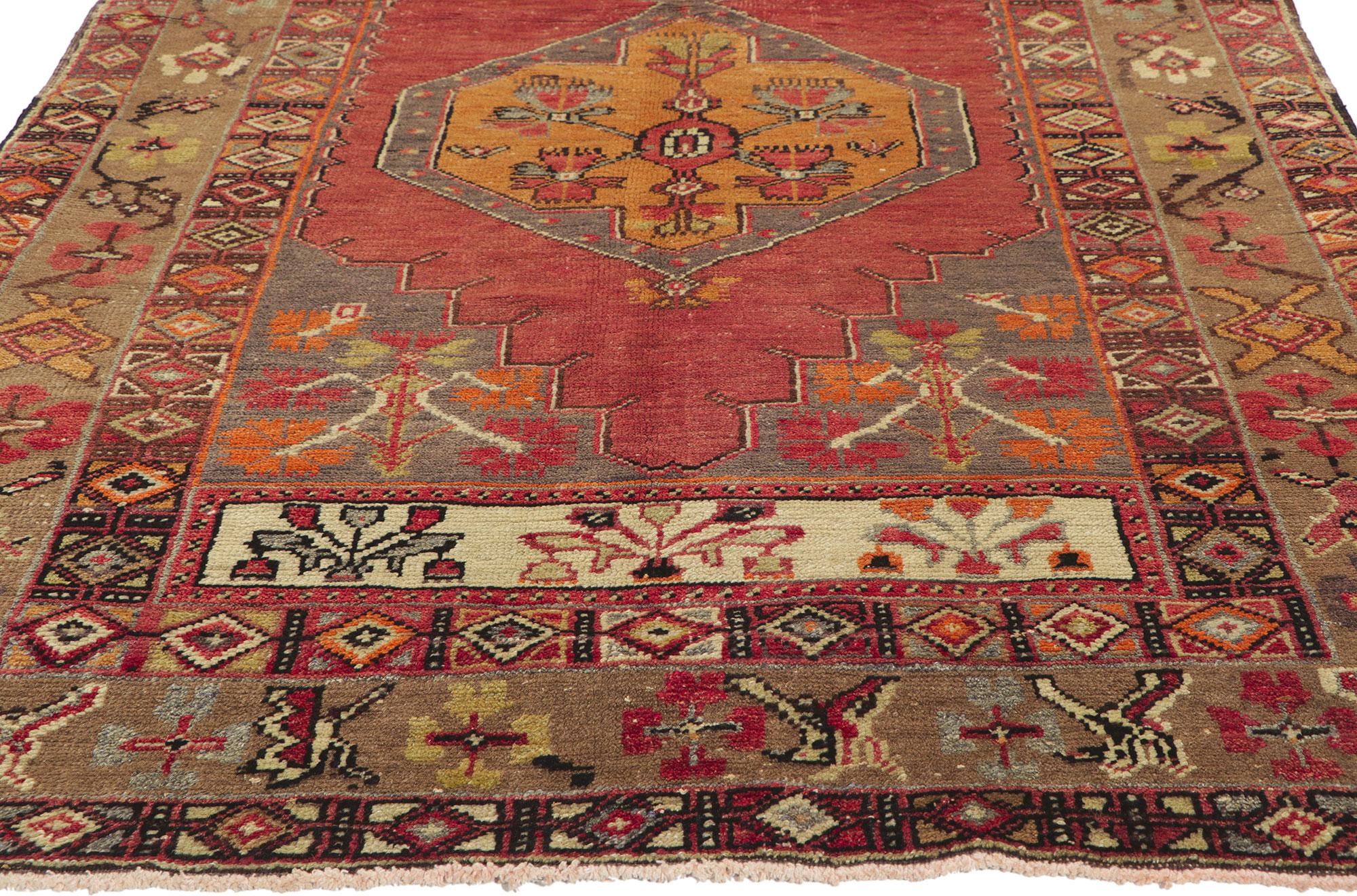 Vintage Turkish Oushak Rug Runner with Rustic Earth-Tone Colors For Sale 2