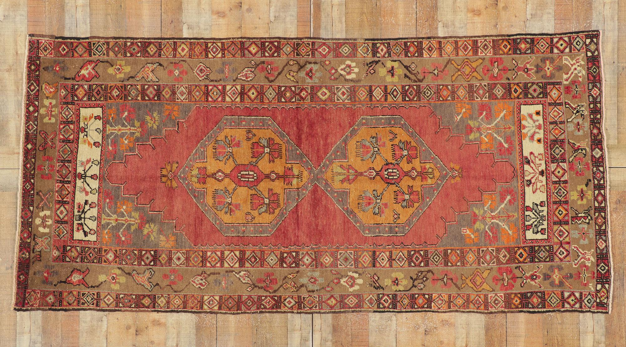 Vintage Turkish Oushak Rug Runner with Rustic Earth-Tone Colors For Sale 3