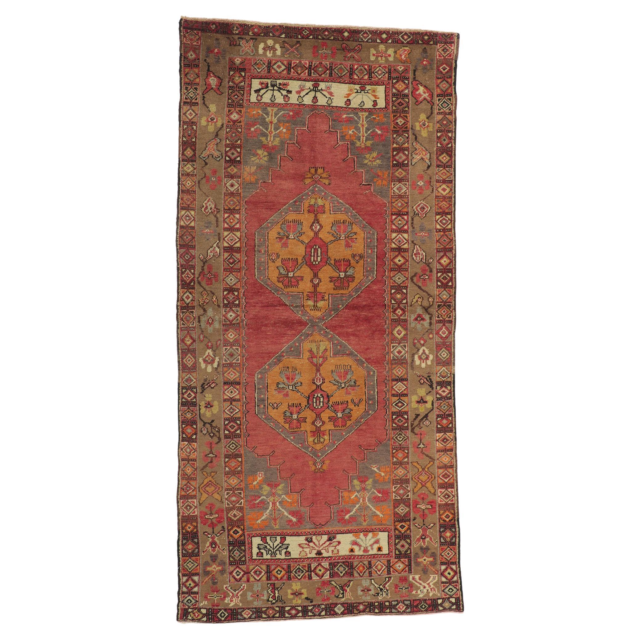 Vintage Turkish Oushak Rug Runner with Rustic Earth-Tone Colors For Sale